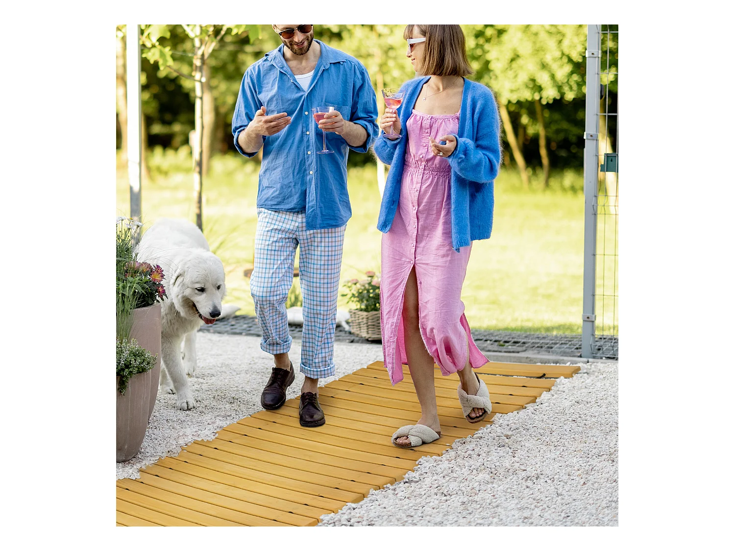 Allée chemin de jardin en lattes de bois enroulable - dim. 185L x 60l x 1,9H cm - bois de sapin pré-huilé