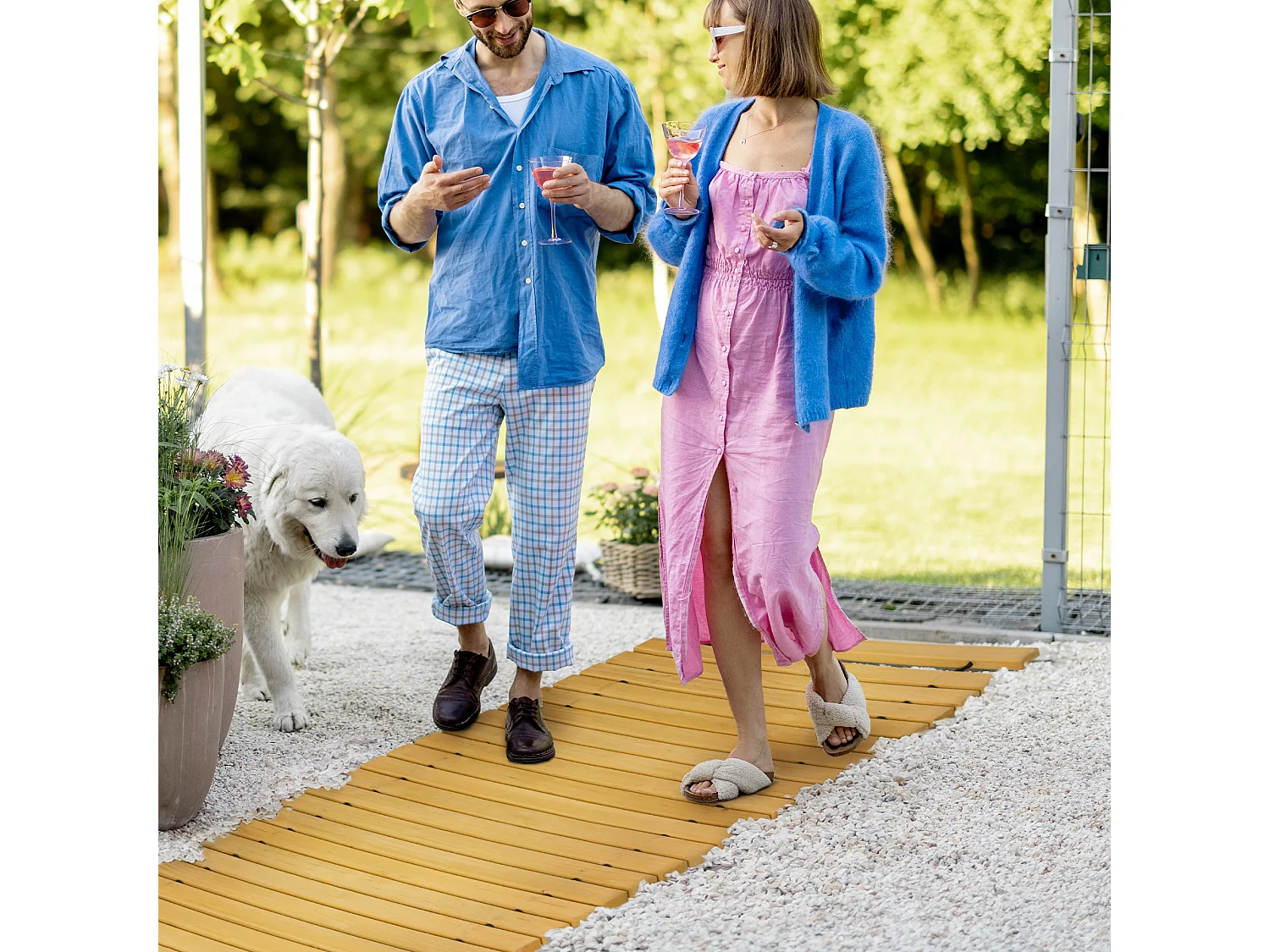 Allée chemin de jardin en lattes de bois enroulable - dim. 185L x 60l x 1,9H cm - bois de sapin pré-huilé