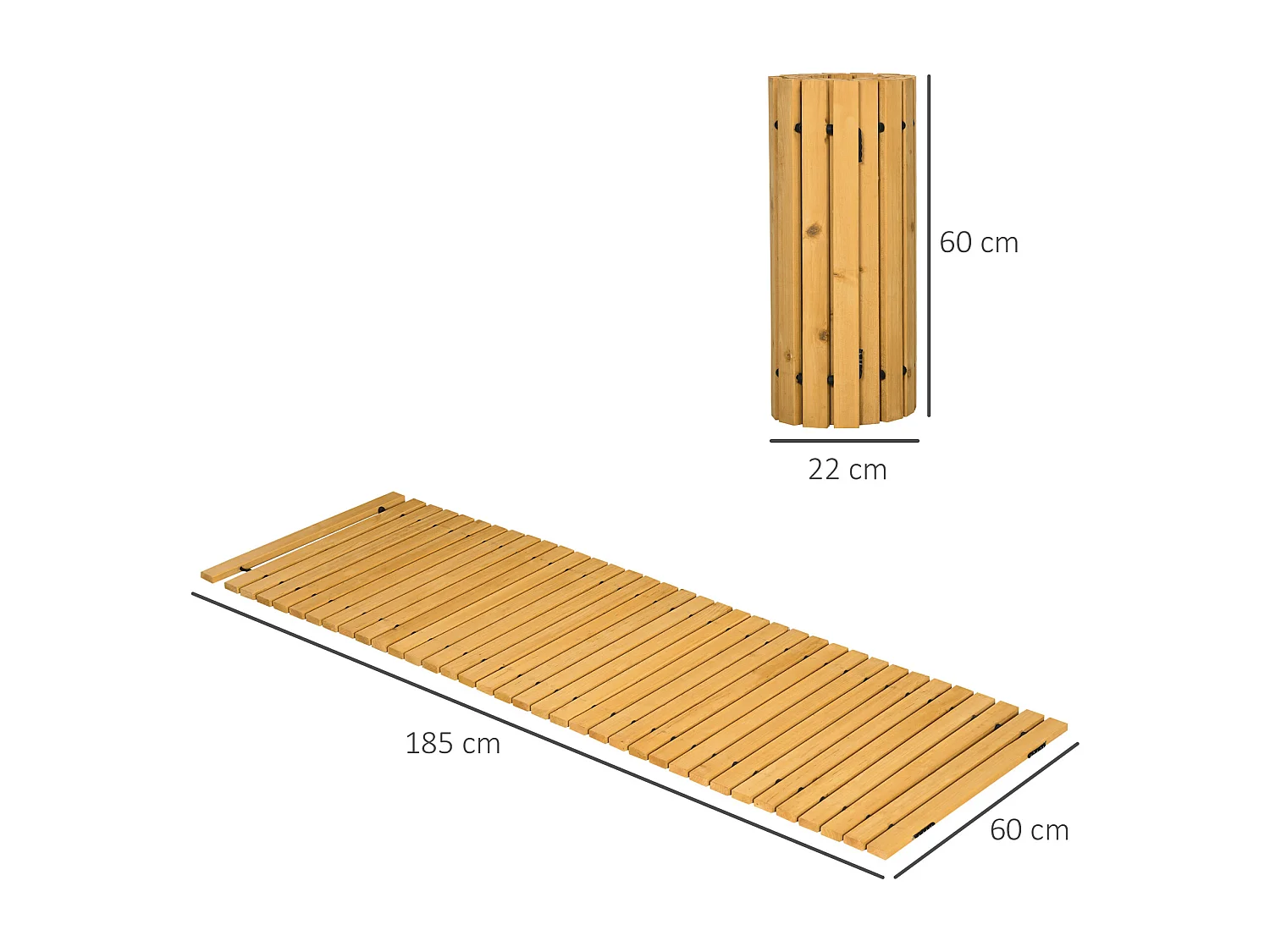 Allée chemin de jardin en lattes de bois enroulable - dim. 185L x 60l x 1,9H cm - bois de sapin pré-huilé