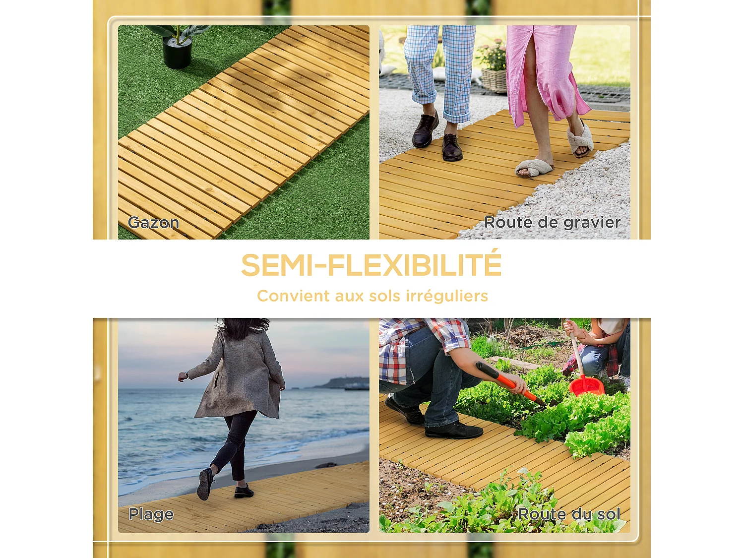 Allée chemin de jardin en lattes de bois enroulable - dim. 185L x 60l x 1,9H cm - bois de sapin pré-huilé