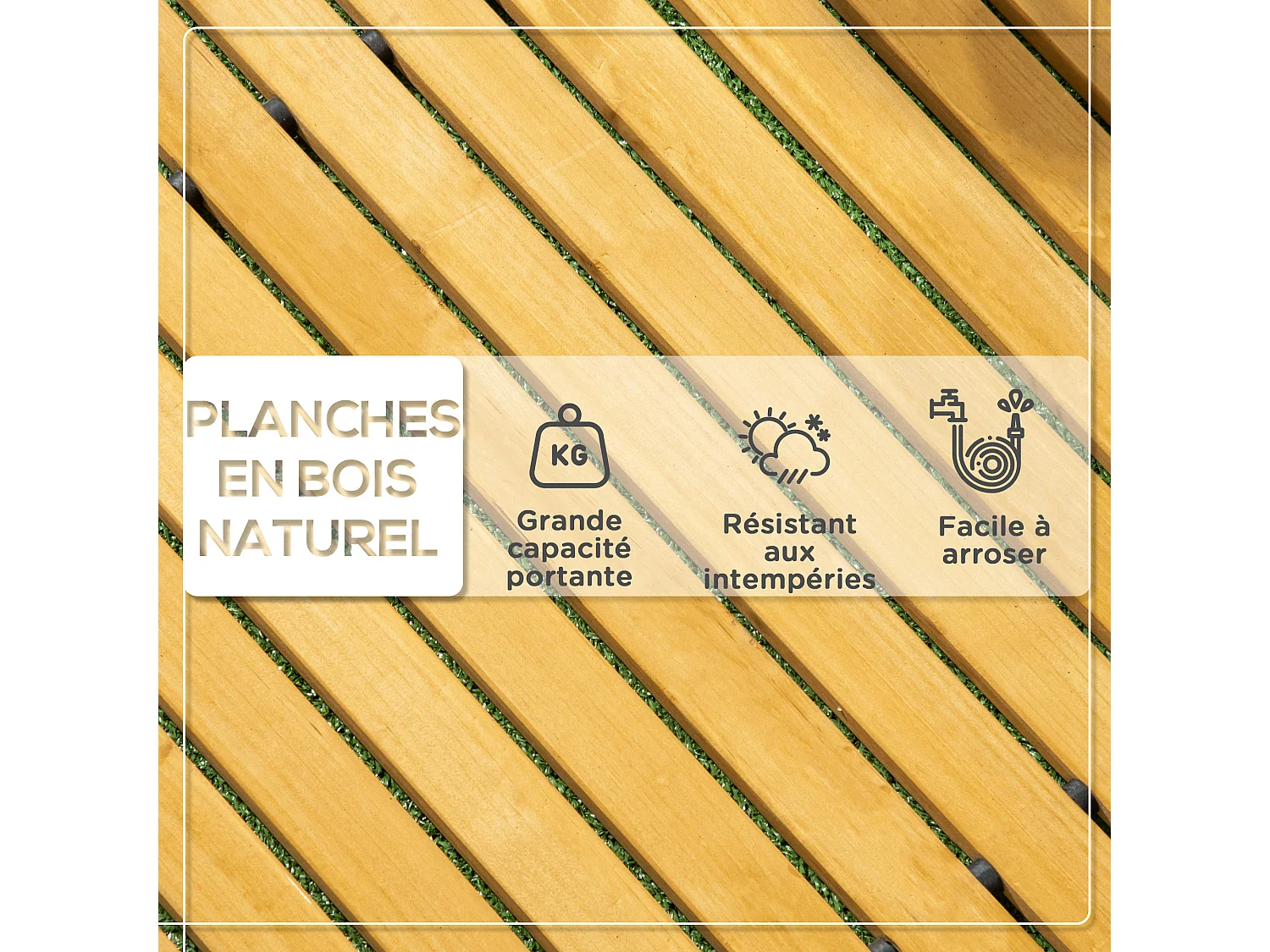 Allée chemin de jardin en lattes de bois enroulable - dim. 185L x 60l x 1,9H cm - bois de sapin pré-huilé