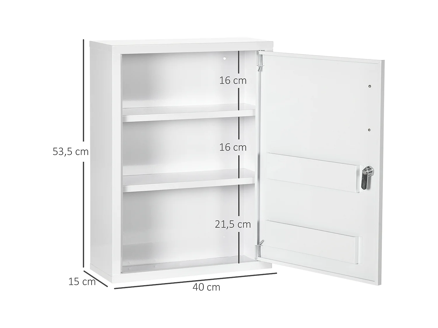 Armoire à pharmacie 2 étagères 3 niv. verrouillables dim. 40L x 15l x 53H cm 2 clés logo croix acier blanc