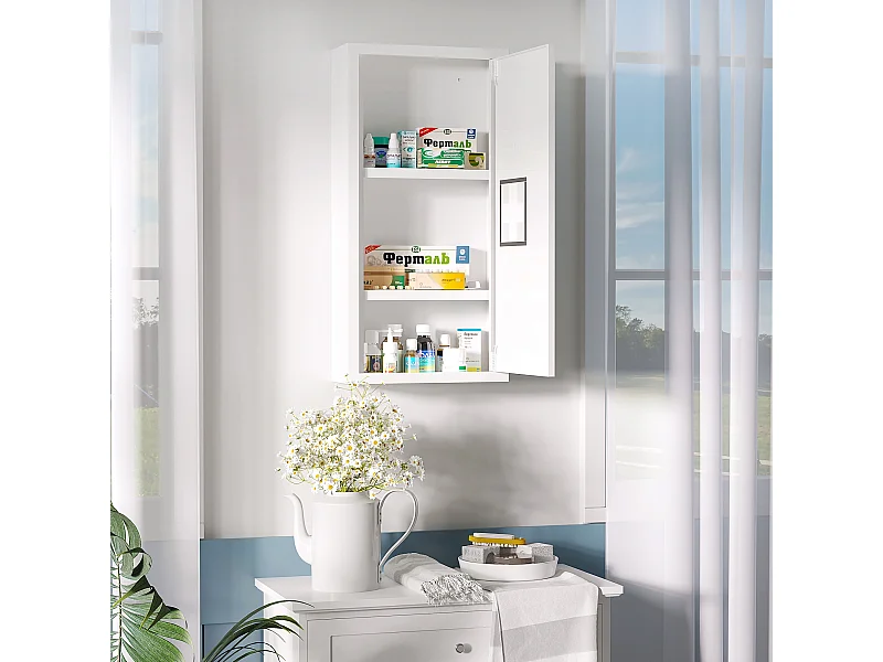 Armoire à pharmacie 2 étagères 3 niveaux dim. 30L x 12l x 60H cm logo croix transparent acier blanc