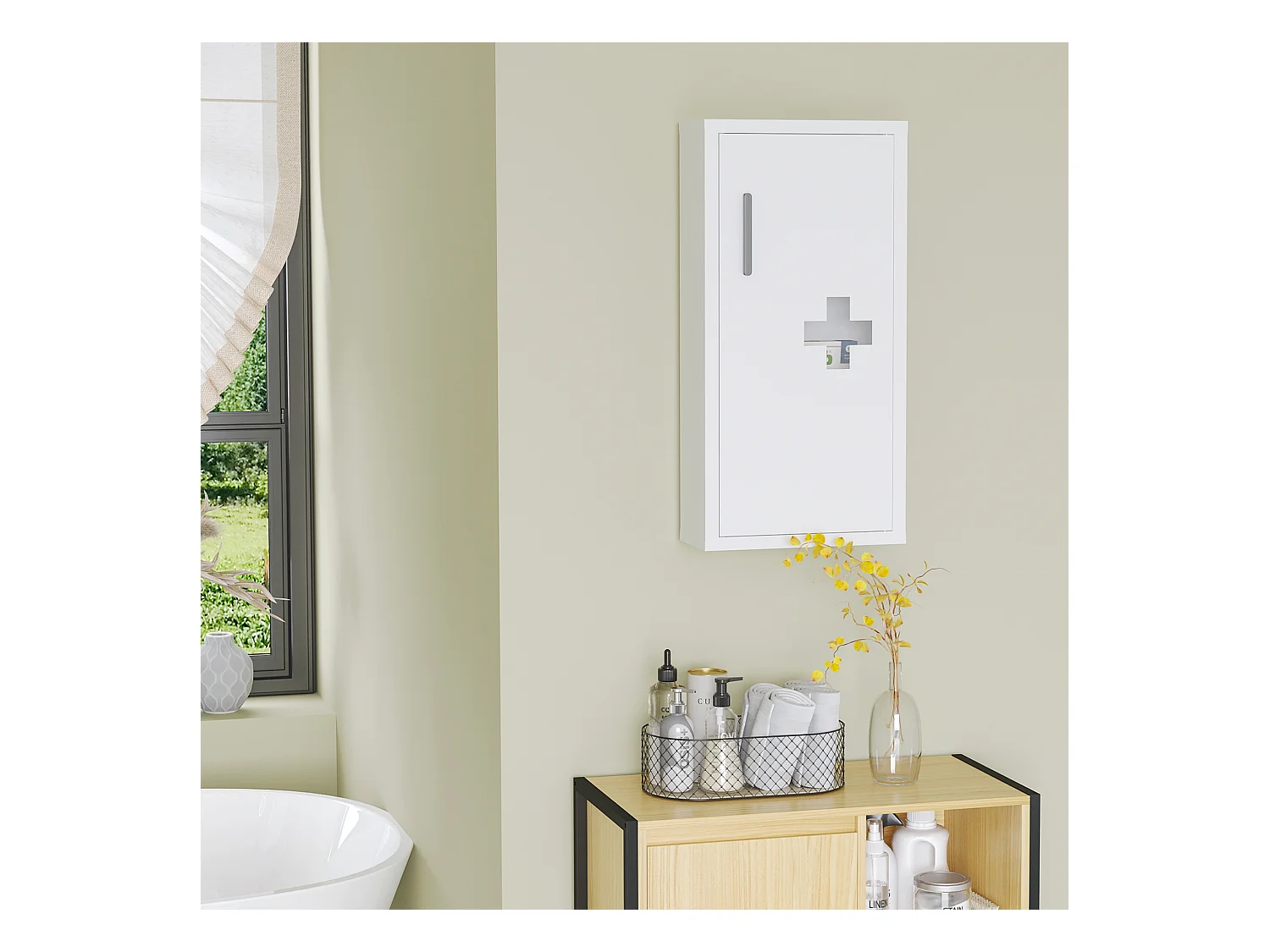 Armoire à pharmacie 2 étagères 3 niveaux dim. 30L x 12l x 60H cm logo croix transparent acier blanc