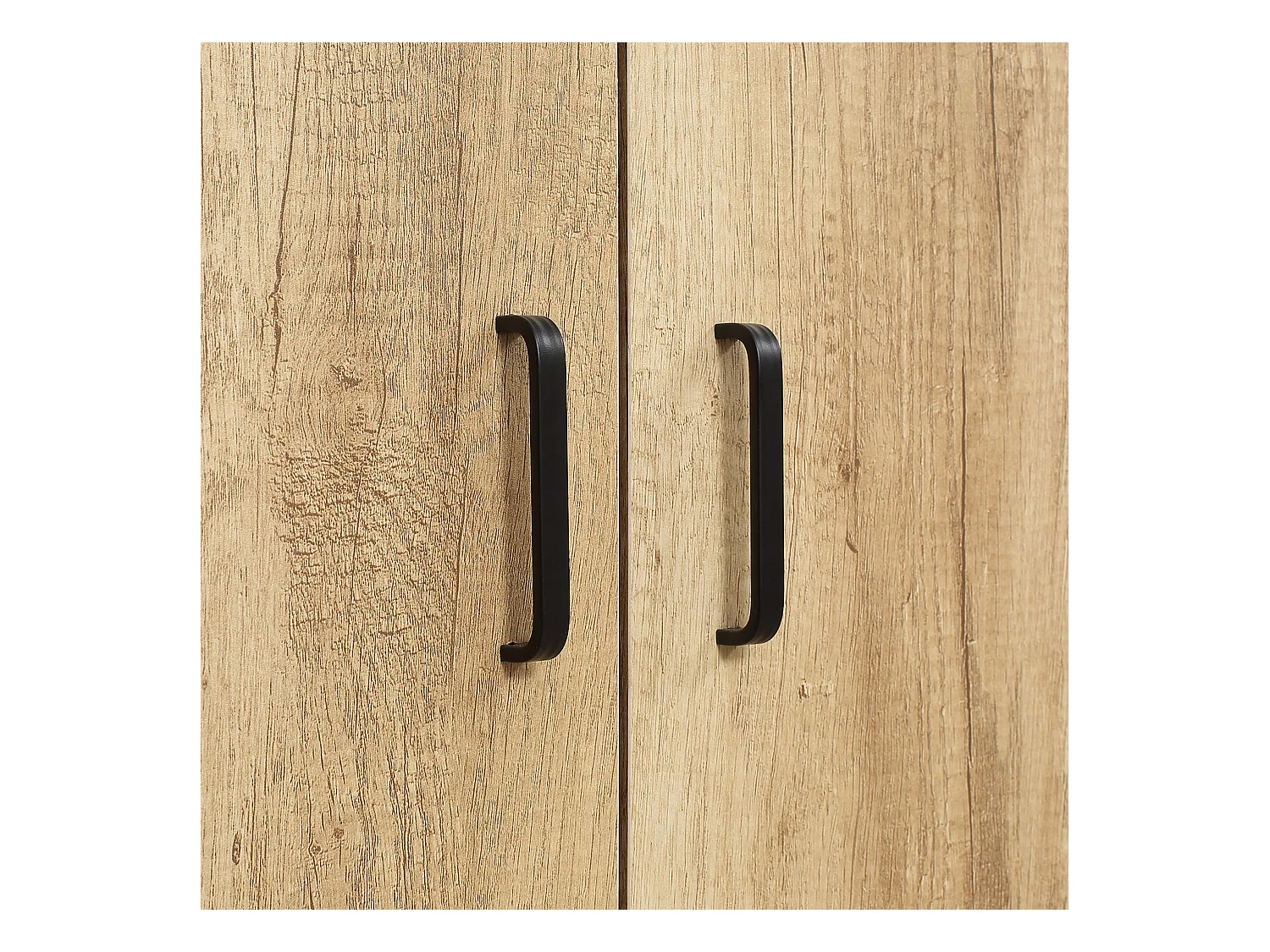 Buffet haut multi-rangement 2 portes total 5 étagères piètement acier noir panneaux aspect bois clair