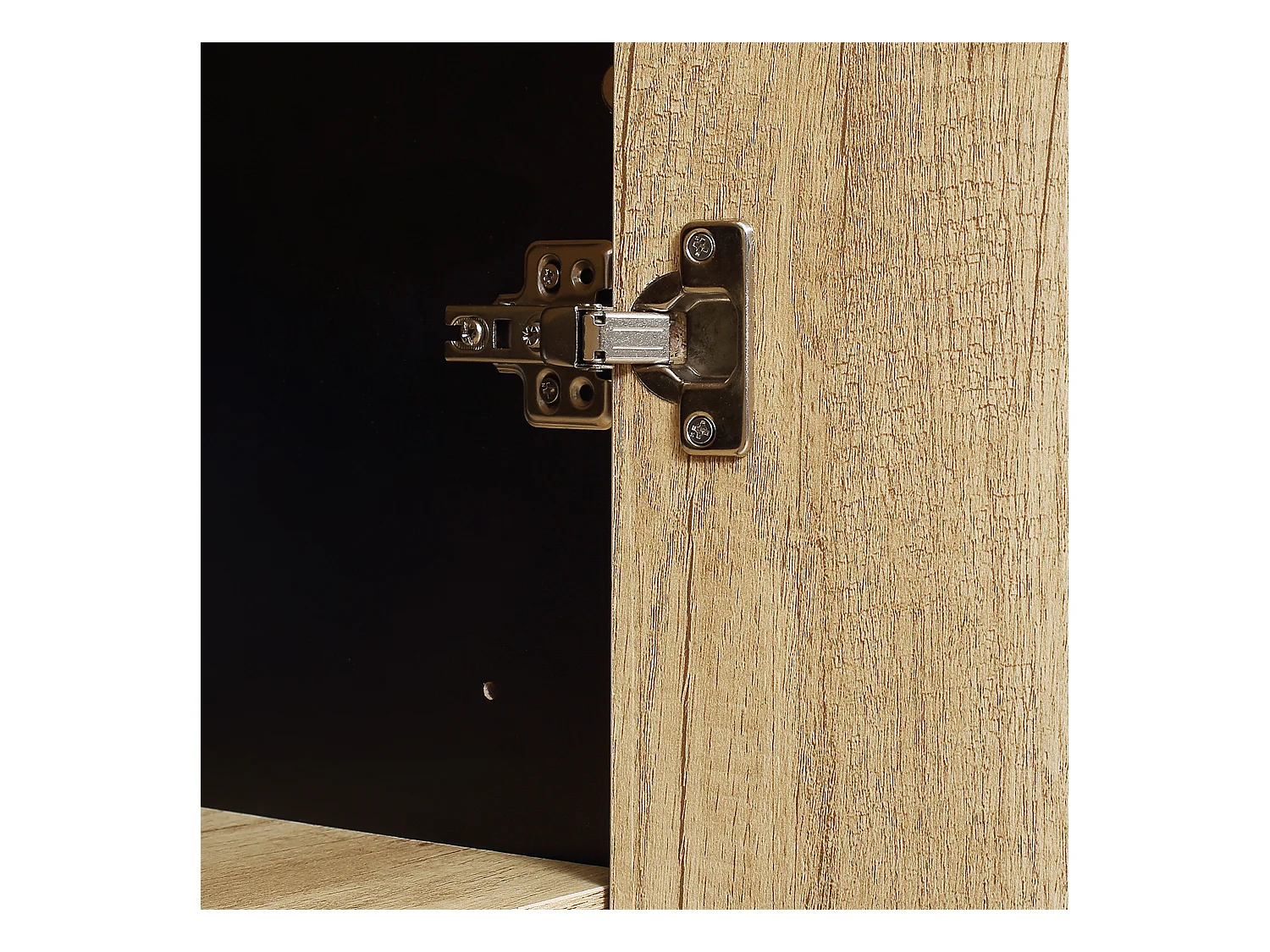 Buffet haut multi-rangement 2 portes total 5 étagères piètement acier noir panneaux aspect bois clair