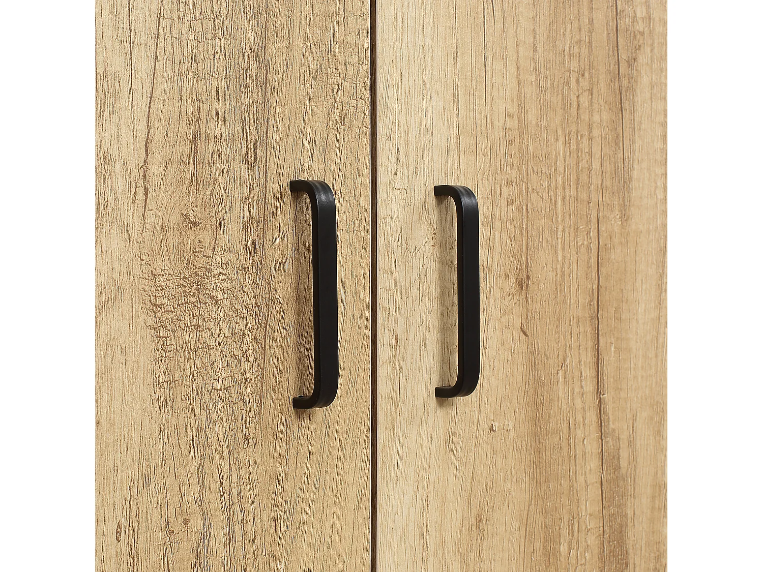 Buffet haut multi-rangement 2 portes total 5 étagères piètement acier noir panneaux aspect bois clair