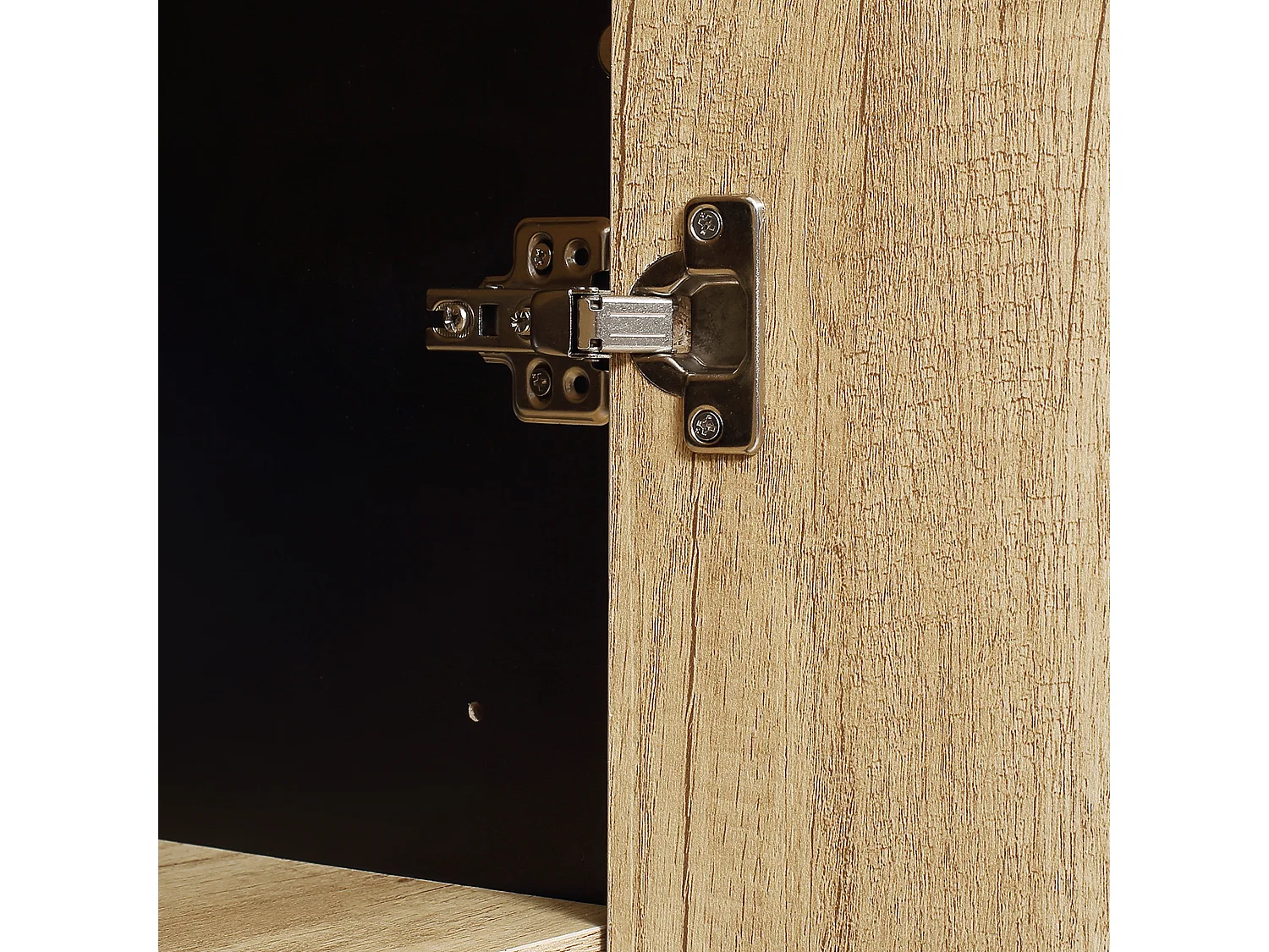 Buffet haut multi-rangement 2 portes total 5 étagères piètement acier noir panneaux aspect bois clair