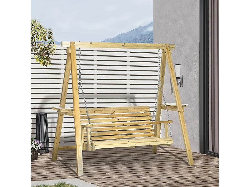 Balancelle de jardin 2 places en bois hauteur réglable - 196 x 120 x 171 cm