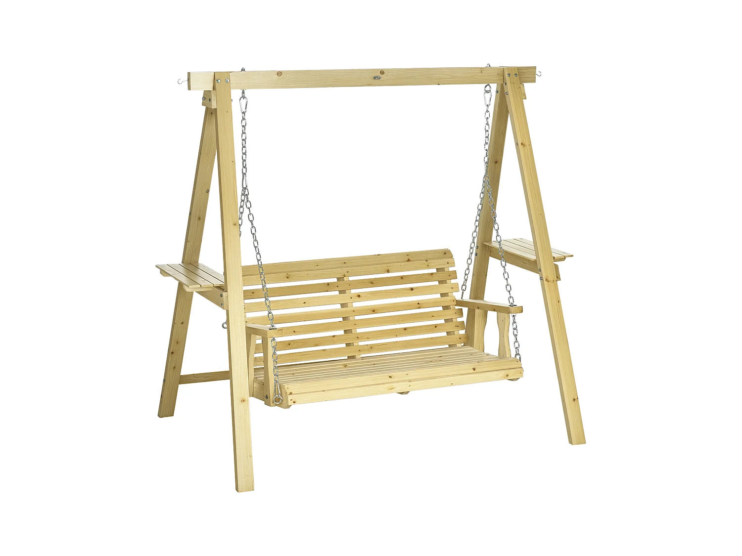 Balancelle de jardin 2 places en bois hauteur réglable - 196 x 120 x 171 cm