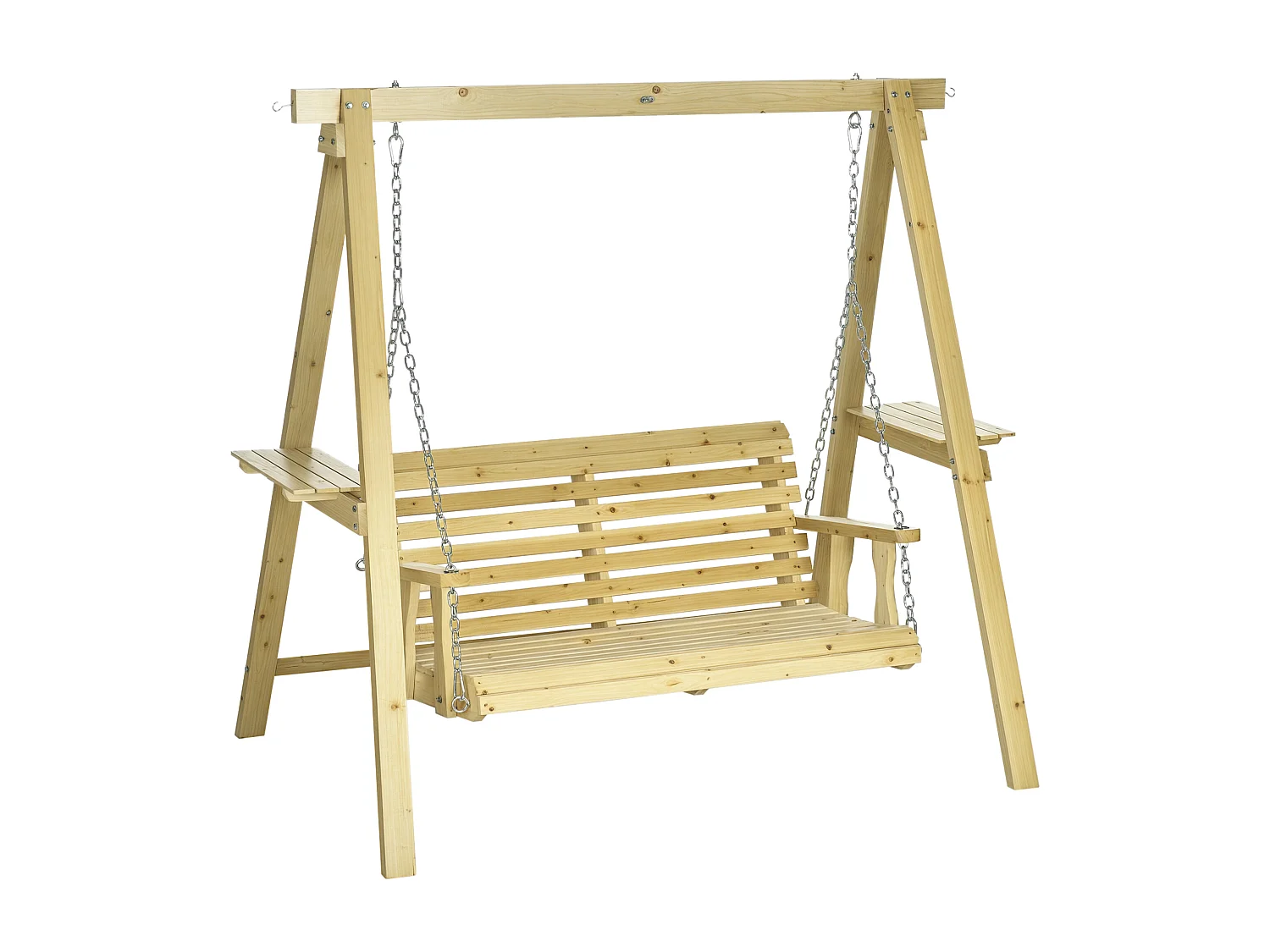 Balancelle de jardin 2 places en bois hauteur réglable - 196 x 120 x 171 cm