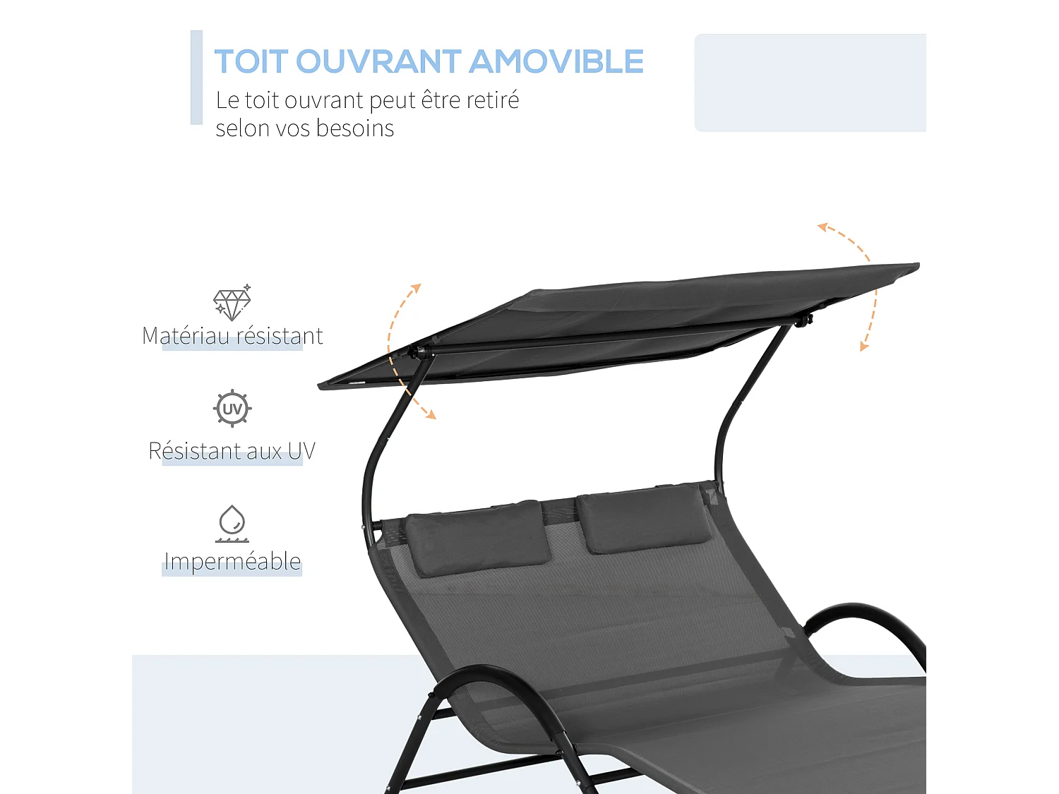 Balancelle de jardin 3 places grand confort toit inclinaison réglable épais coussins polyester acier époxy gris