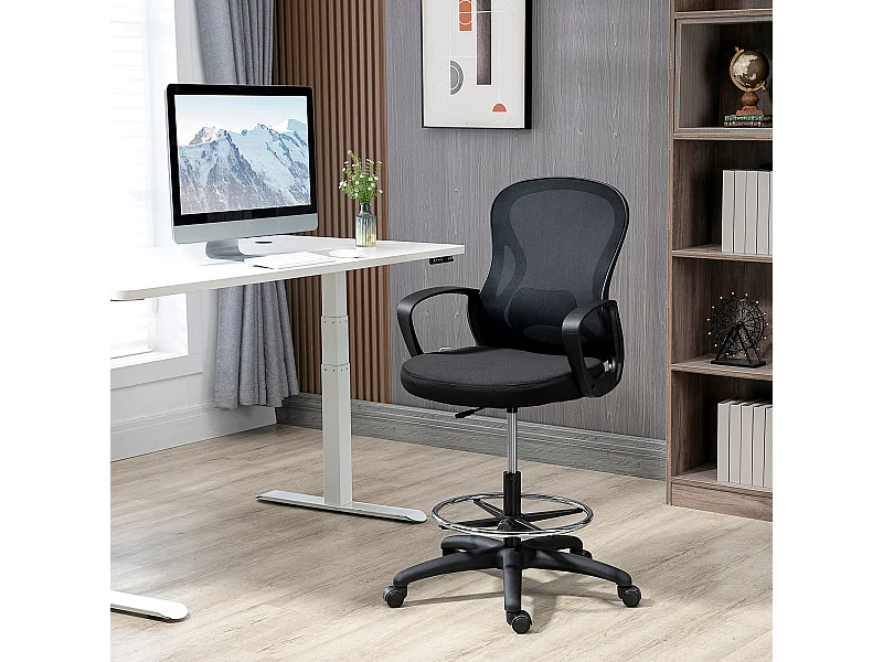 Fauteuil de bureau chaise de bureau assise haute réglable dim. 59L x 65l x 109-124H cm pivotant 360° maille respirante noir