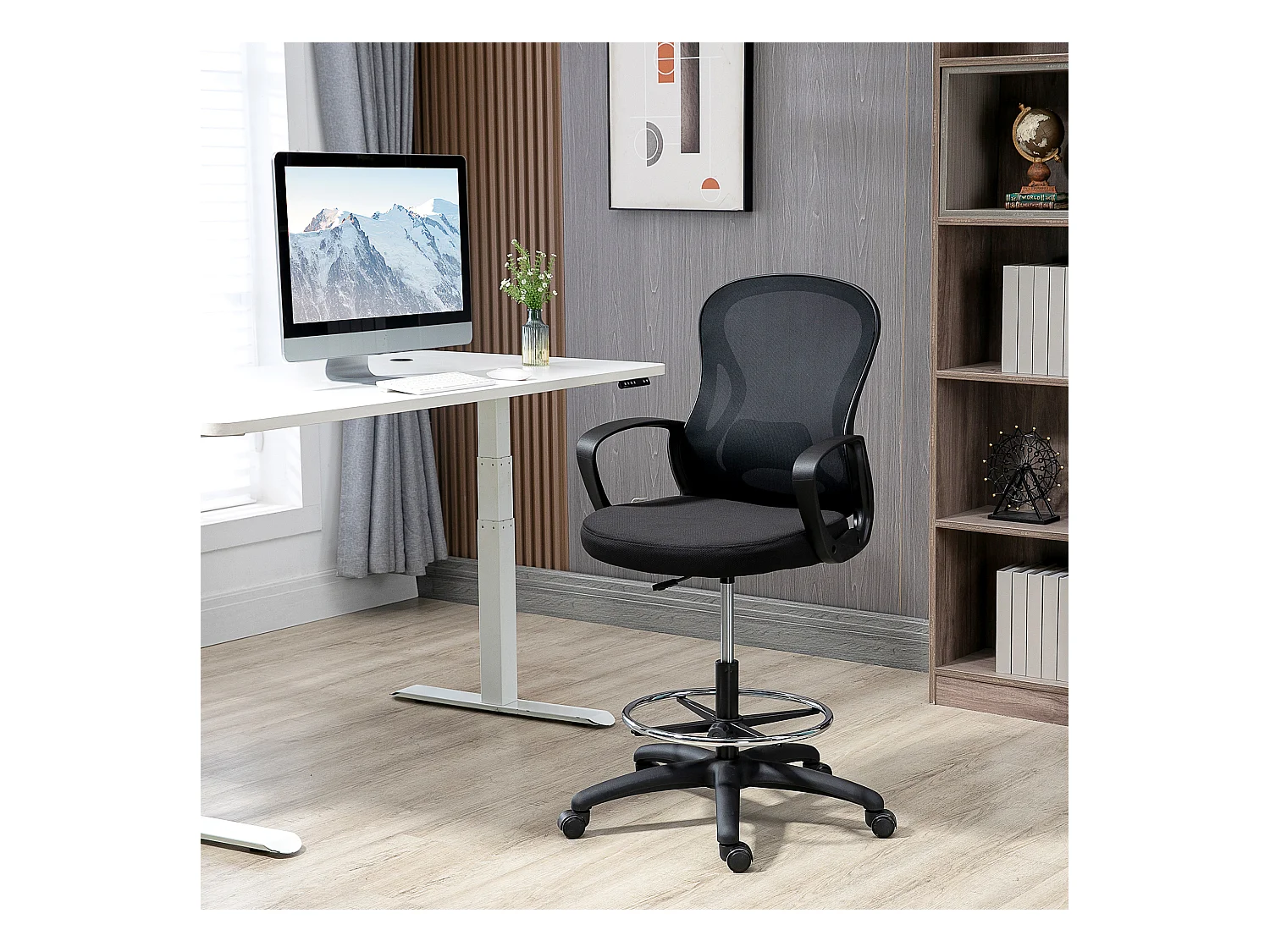 Fauteuil de bureau chaise de bureau assise haute réglable dim. 59L x 65l x 109-124H cm pivotant 360° maille respirante noir