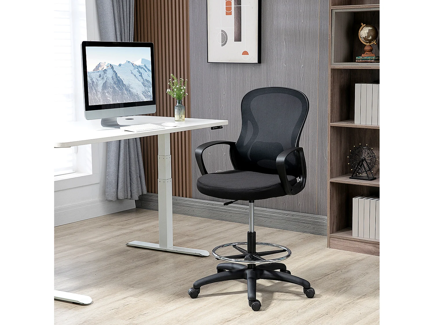 Fauteuil de bureau chaise de bureau assise haute réglable dim. 59L x 65l x 109-124H cm pivotant 360° maille respirante noir