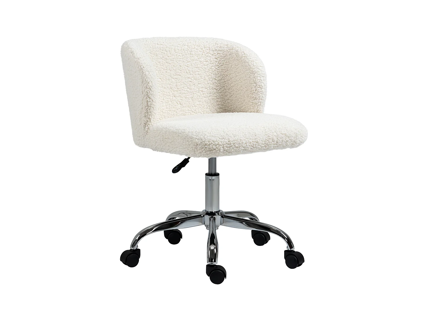 Chaise de bureau design - hauteur réglable, pivotante - piètement acier chromé revêtement effet laine bouclée blanc