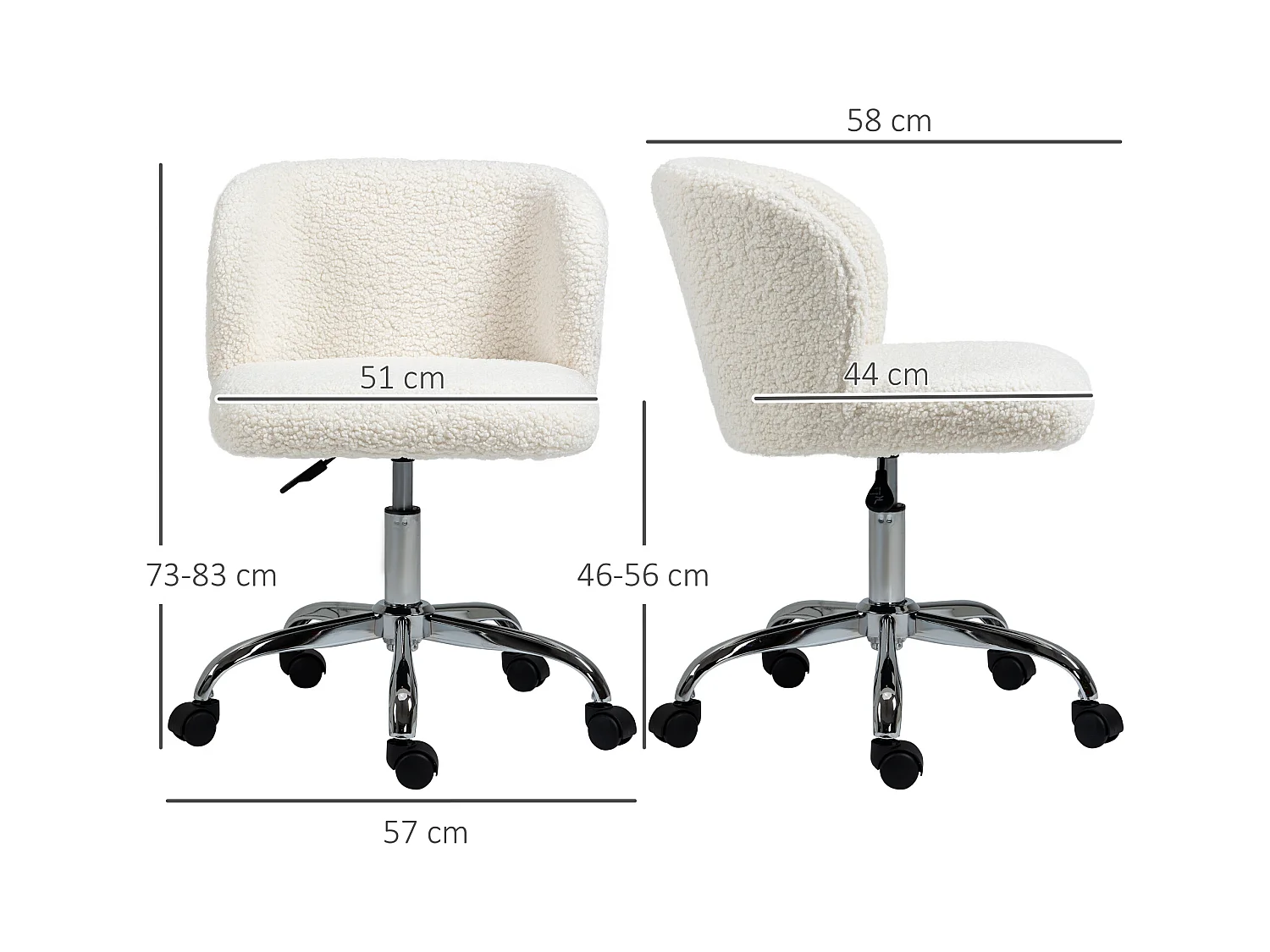 Chaise de bureau design - hauteur réglable, pivotante - piètement acier chromé revêtement effet laine bouclée blanc