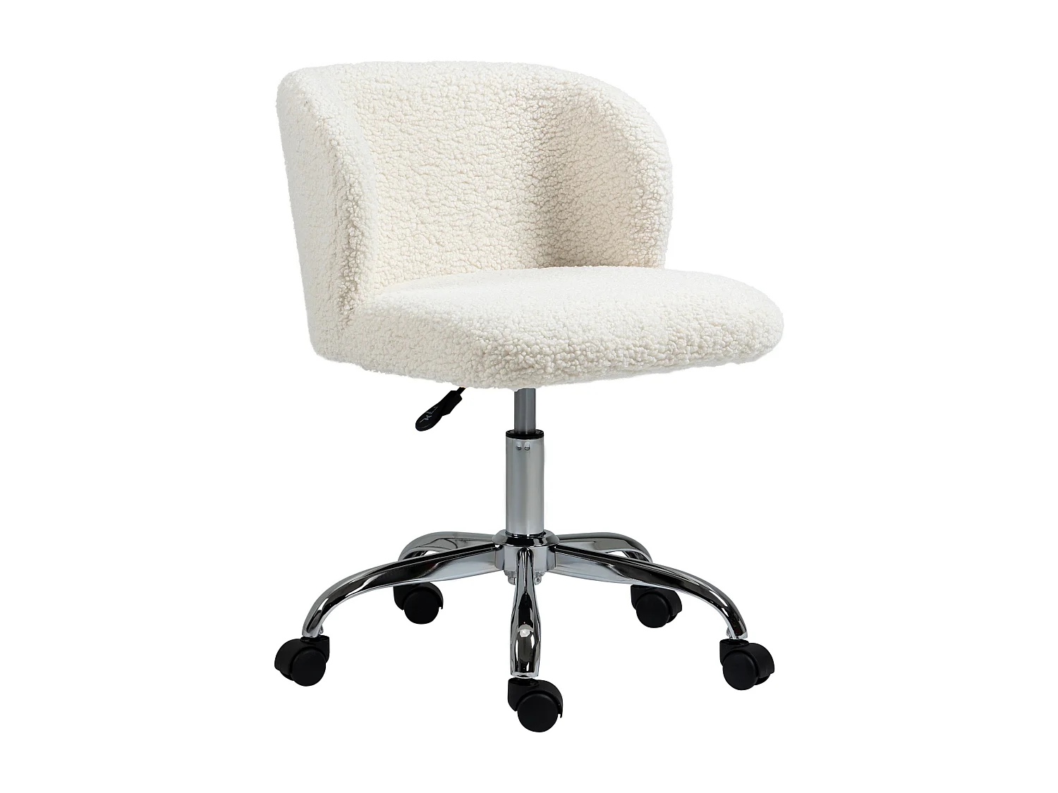 Chaise de bureau design - hauteur réglable, pivotante - piètement acier chromé revêtement effet laine bouclée blanc