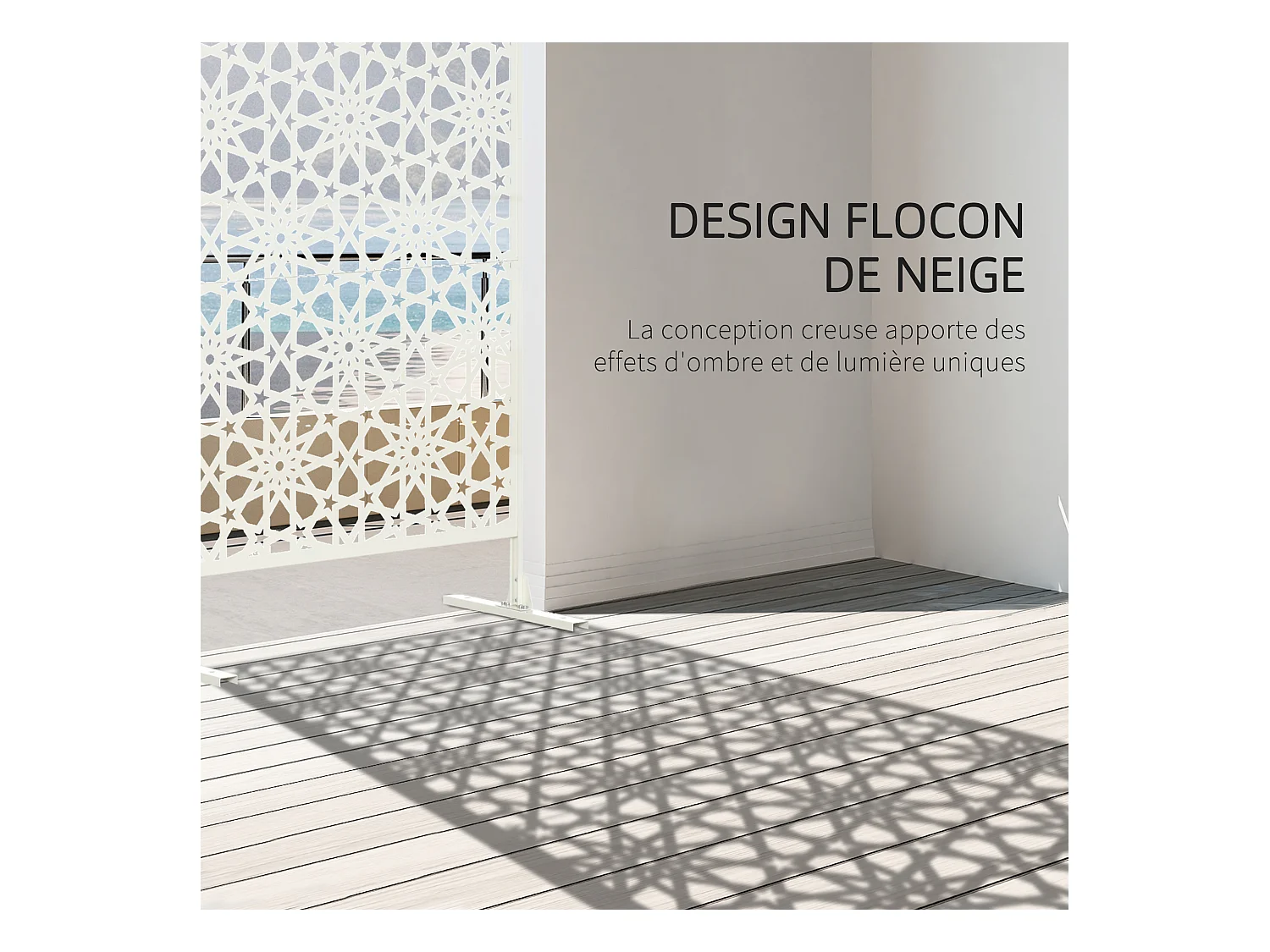 Panneau décoratif extérieur métal - brise vue motif étoiles - visserie incluse - dim. 92L x 45l x 198H cm - acier thermolaqué blanc