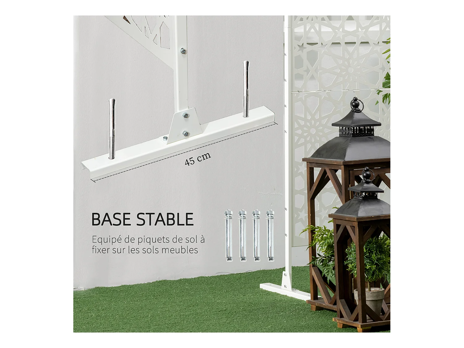 Panneau décoratif extérieur métal - brise vue motif étoiles - visserie incluse - dim. 92L x 45l x 198H cm - acier thermolaqué blanc