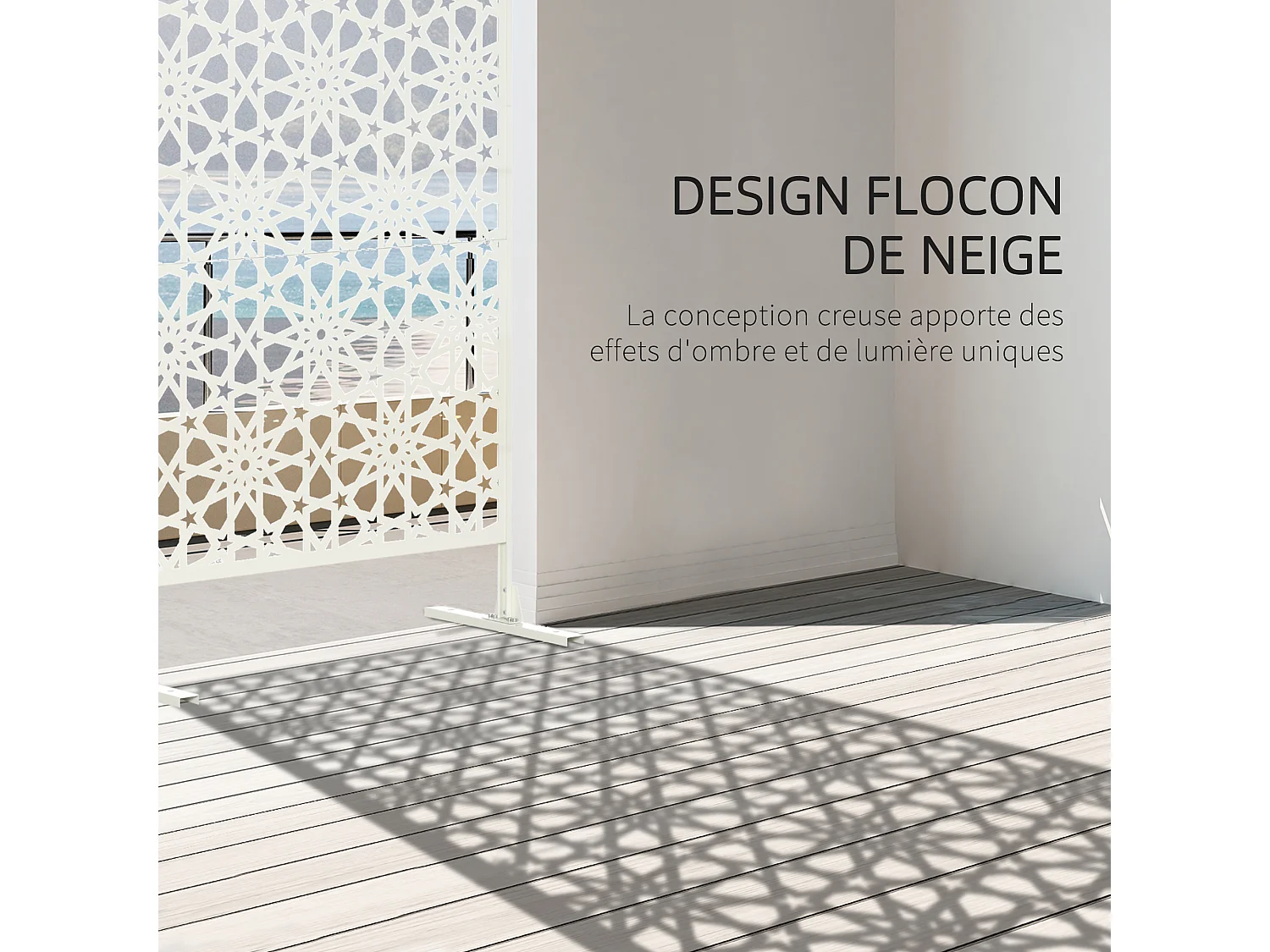 Panneau décoratif extérieur métal - brise vue motif étoiles - visserie incluse - dim. 92L x 45l x 198H cm - acier thermolaqué blanc