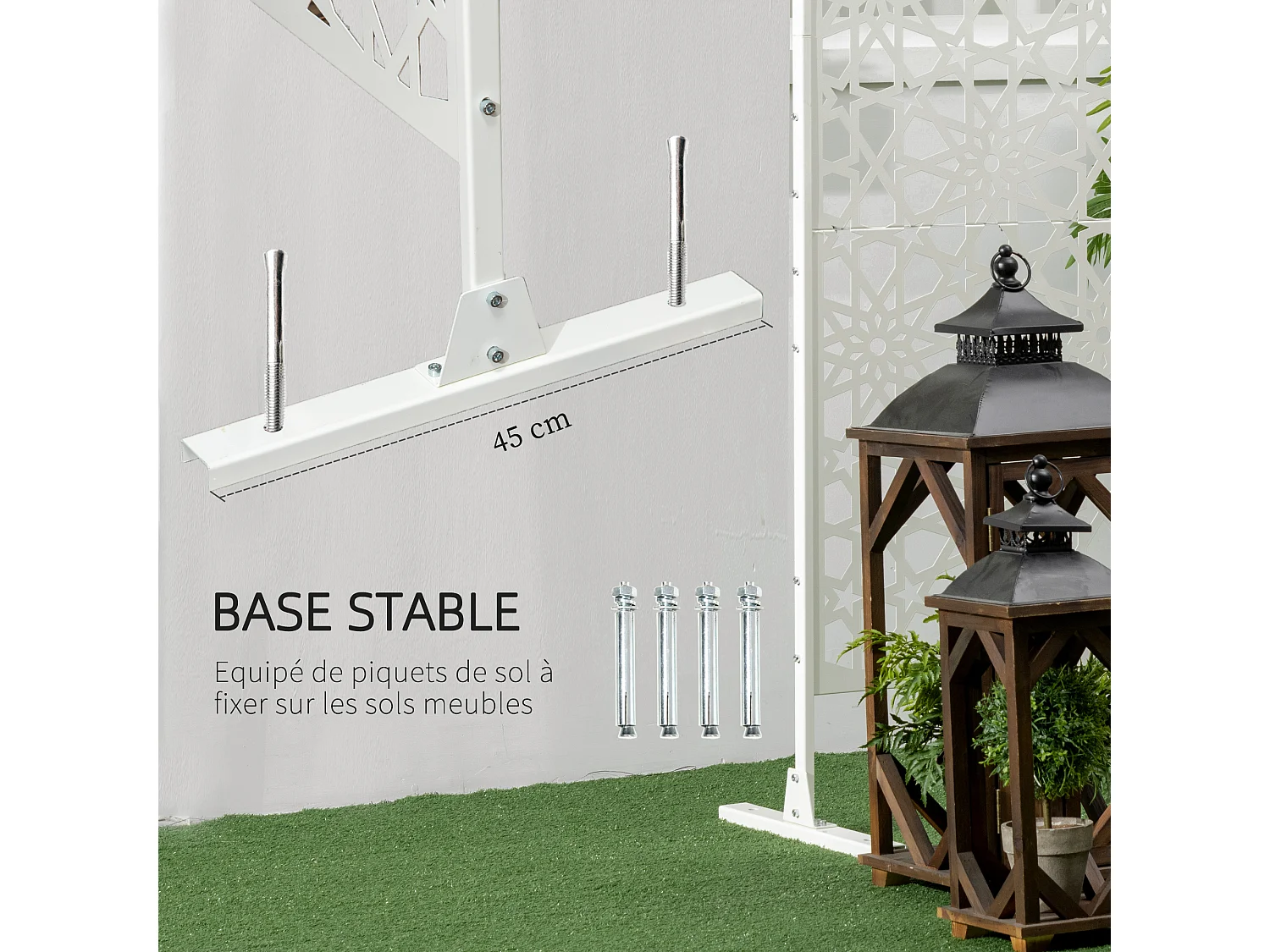 Panneau décoratif extérieur métal - brise vue motif étoiles - visserie incluse - dim. 92L x 45l x 198H cm - acier thermolaqué blanc