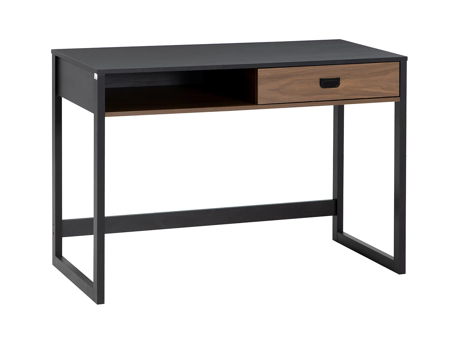 Bureau style industriel casier tiroir coulissant panneaux MDF noir aspect noyer