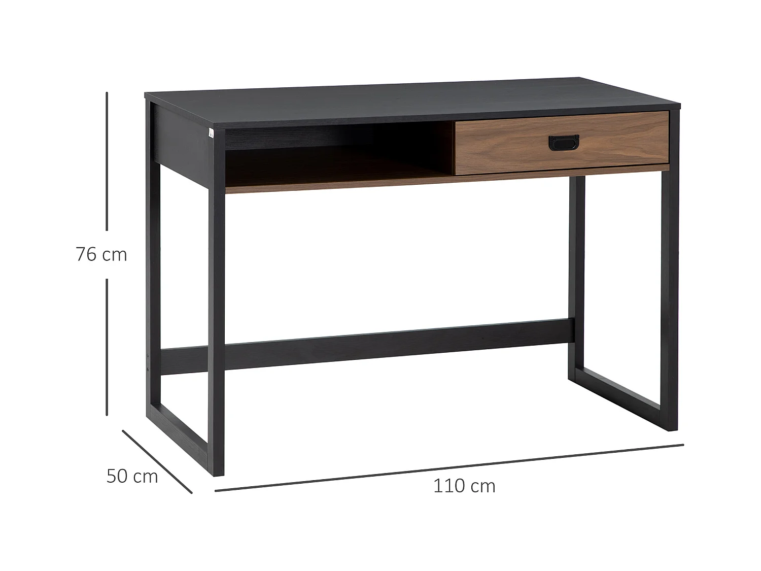 Bureau style industriel casier tiroir coulissant panneaux MDF noir aspect noyer