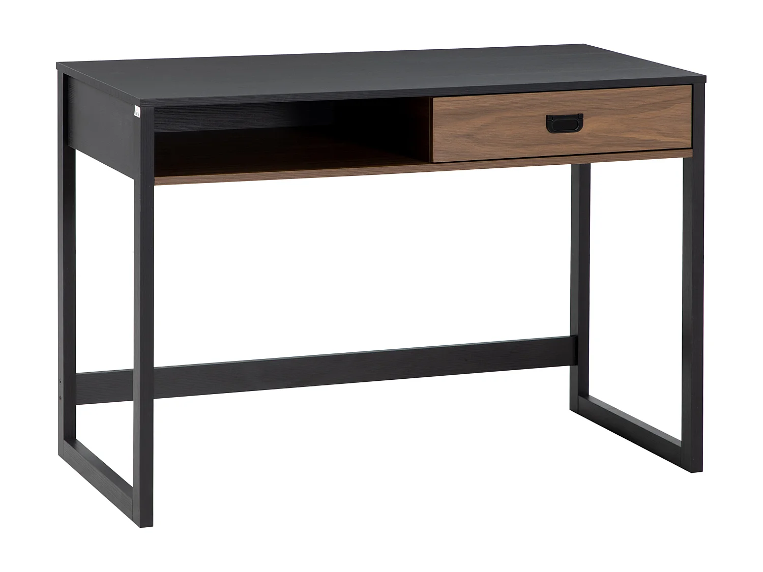 Bureau style industriel casier tiroir coulissant panneaux MDF noir aspect noyer