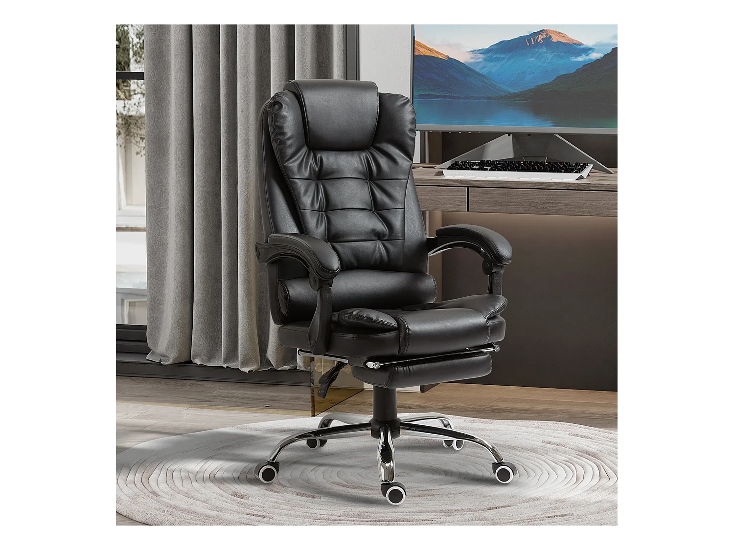 Fauteuil de bureau fauteuil manager grand confort réglable dossier inclinable repose-pied revêtement synthétique noir