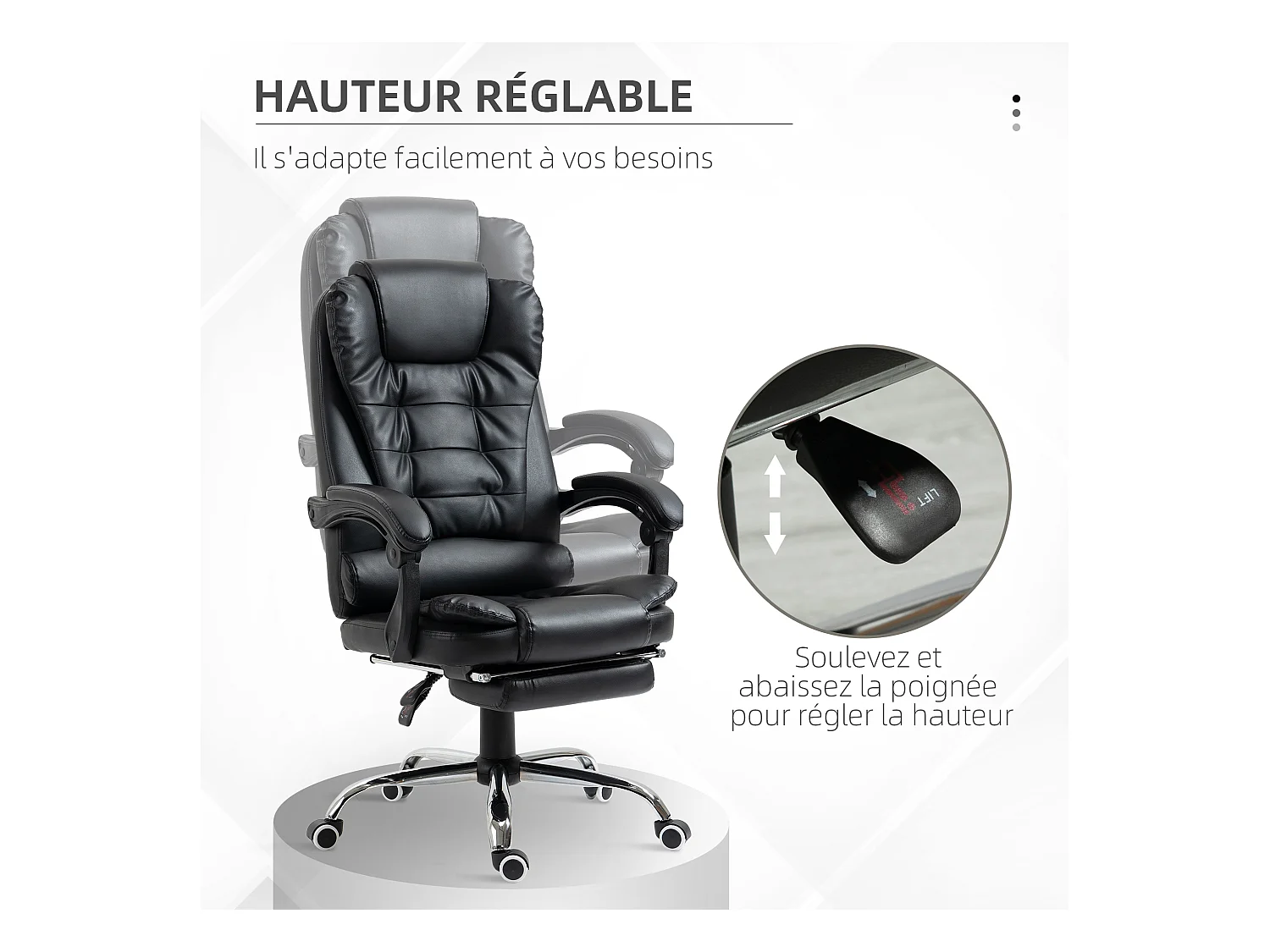 Fauteuil de bureau fauteuil manager grand confort réglable dossier inclinable repose-pied revêtement synthétique noir