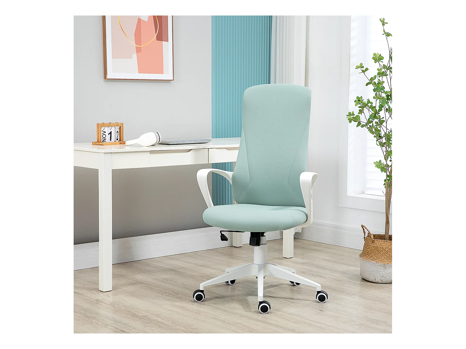 Fauteuil de Bureau ergonomique avec accoudoirs et roulettes pivotant - Fonction Inclinaison et Hauteur réglable dim. 62L x 56l x 119,5H cm - Vert
