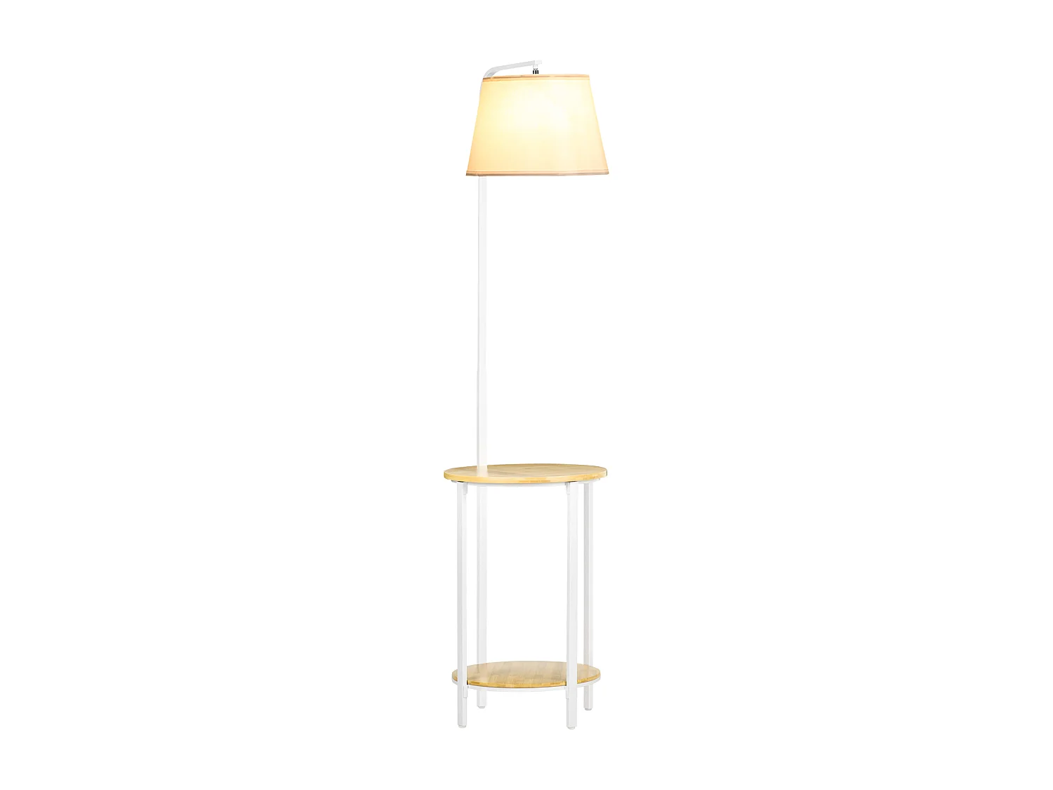 Lampadaire étagères design dim. Ø 37 x 162H cm 40 W max. bois bambou verni métal abat-jour tissu blanc