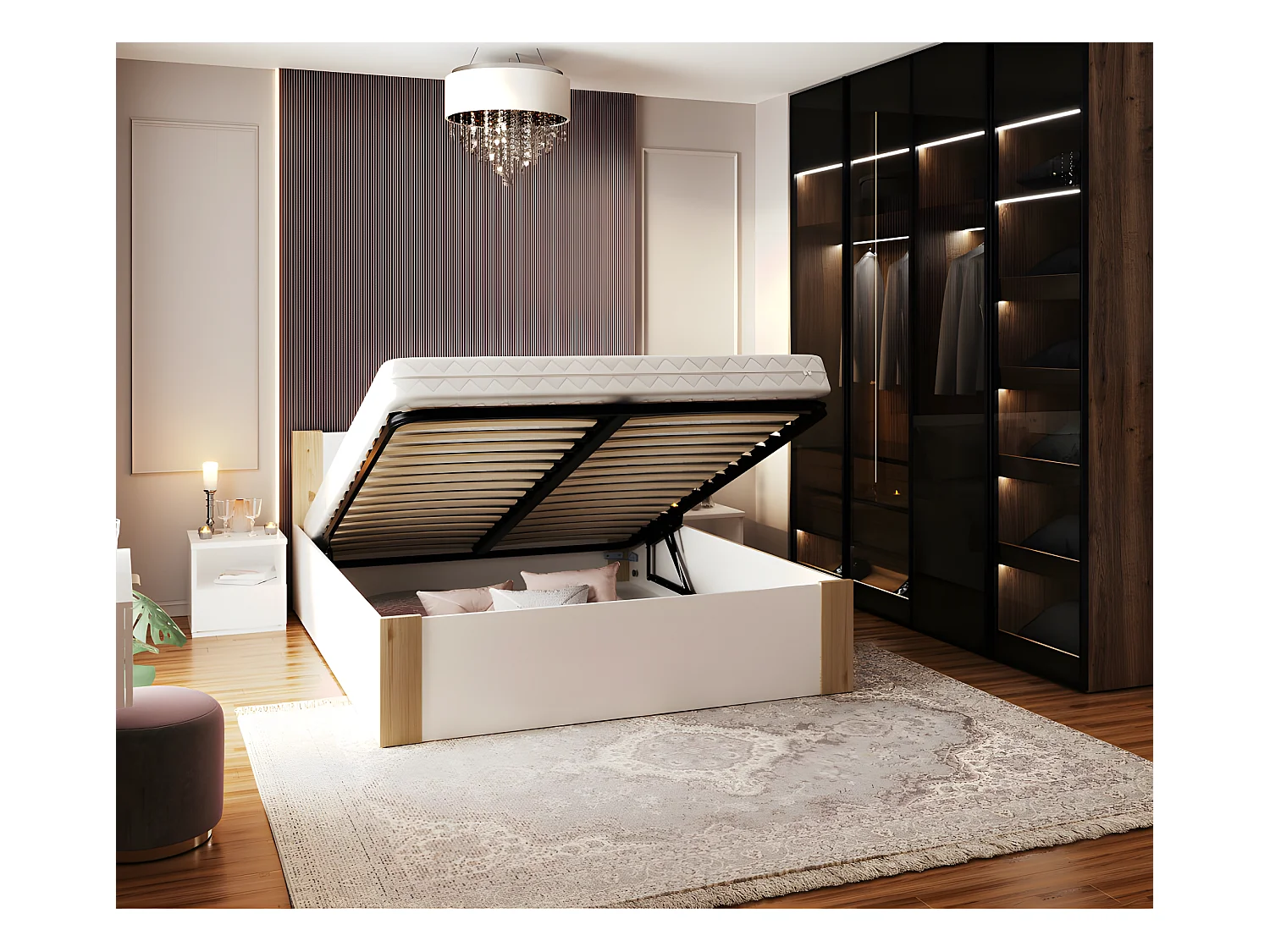 Lit coffre BOSTON 160x200 - Sommier inclus Pin - blanc