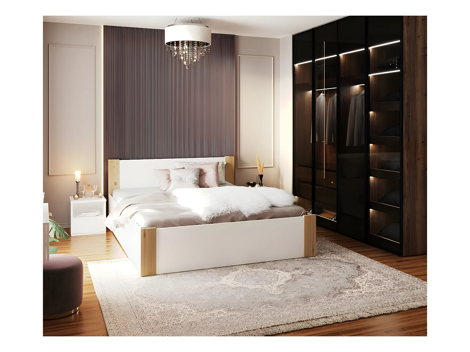 Lit coffre BOSTON 160x200 - Sommier inclus Pin - blanc