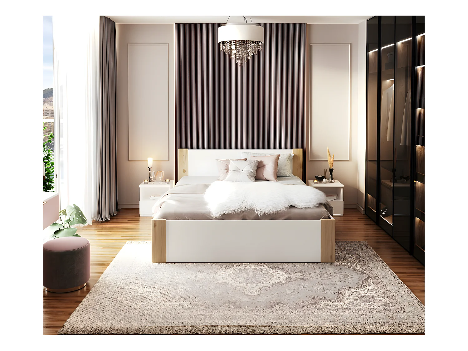 Lit coffre BOSTON 160x200 - Sommier inclus Pin - blanc