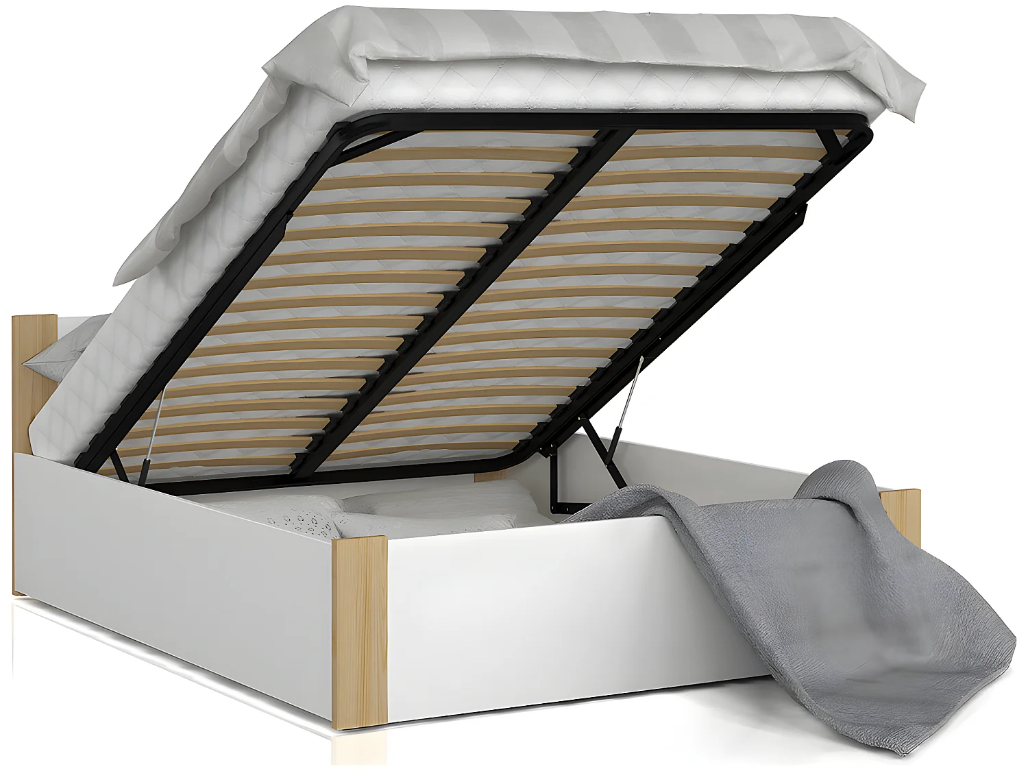 Lit coffre BOSTON 160x200 - Sommier inclus Pin - blanc