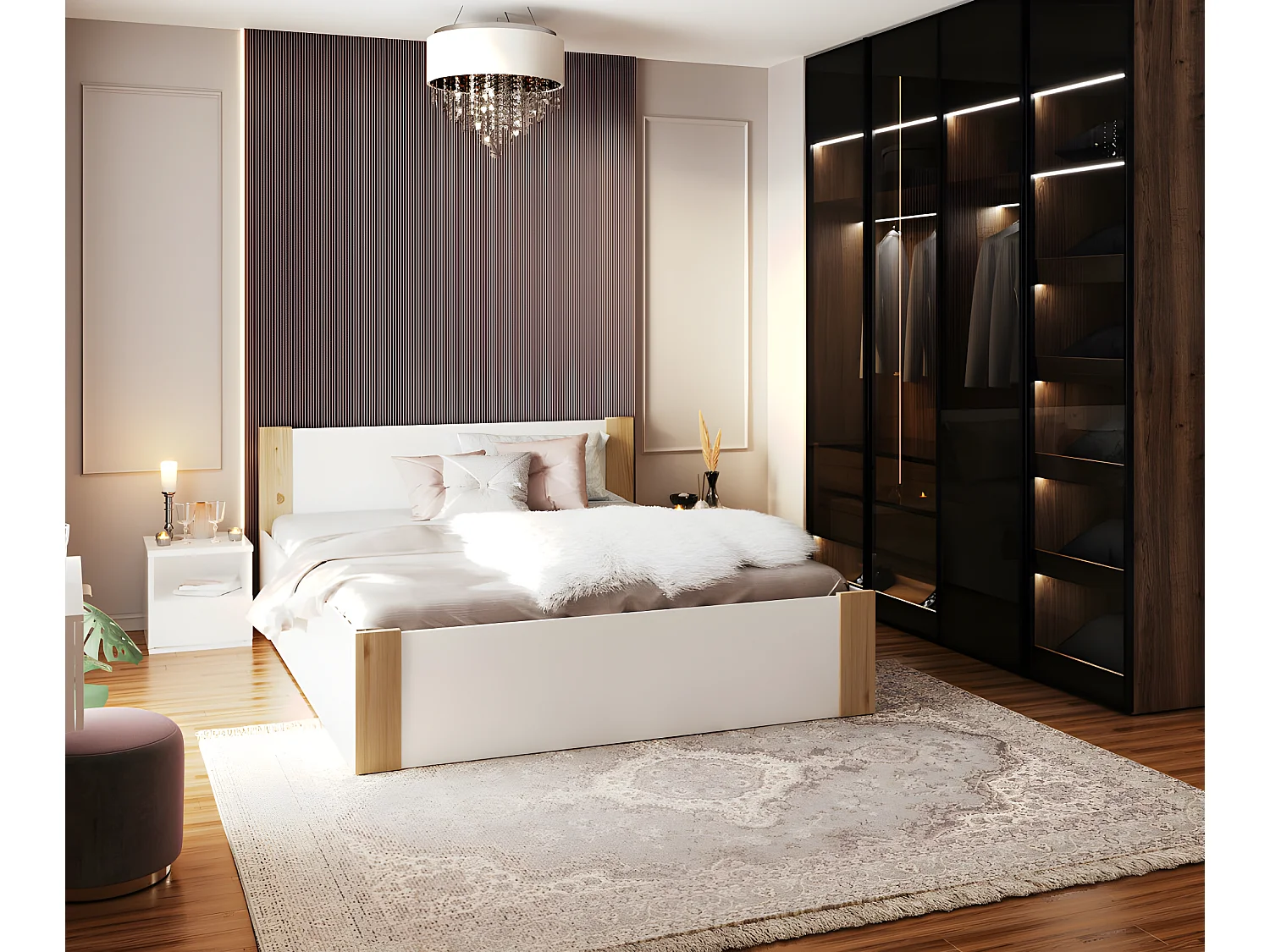 Lit coffre BOSTON 160x200 - Sommier inclus Pin - blanc