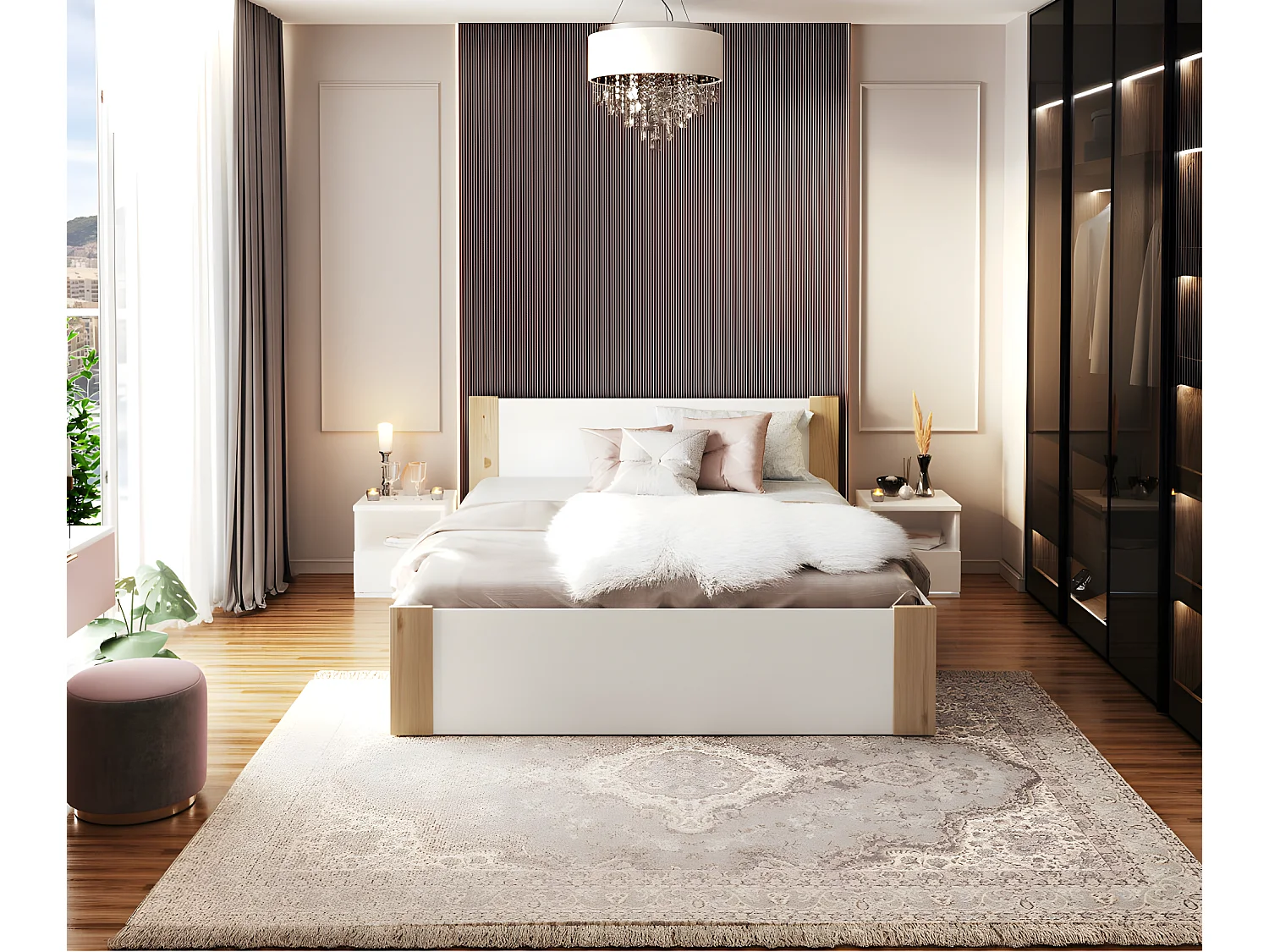 Lit coffre BOSTON 160x200 - Sommier inclus Pin - blanc