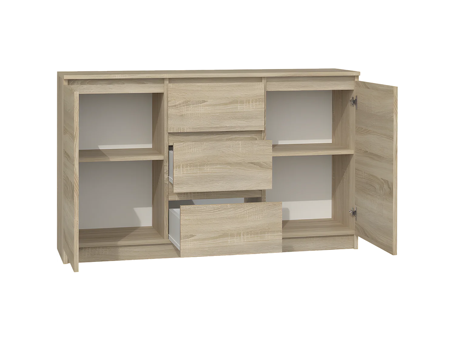 CAZAR | Cómoda  moderna 2 puertas + 3 cajones dormitorio / salón / oficina | Dimensiones: 75x120x40 | Diseño minimalista | Mobiliario funcional