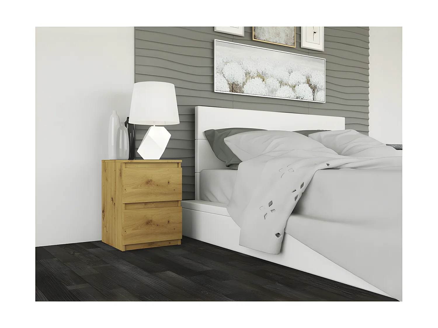 ASTER - Comodino in stile scandinavo - 30x30x40 cm - Comodino con 2 cassetti - Mobili camera da letto