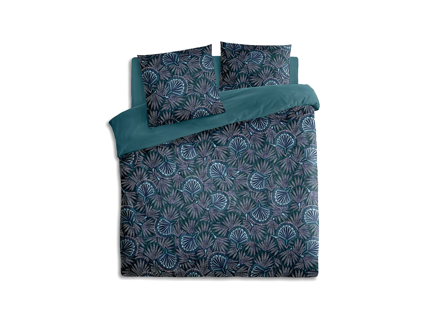 Parure de lit 2 Personnes 260 x 240 cm Housse de couette avec 2 taies Imprimé Eventail