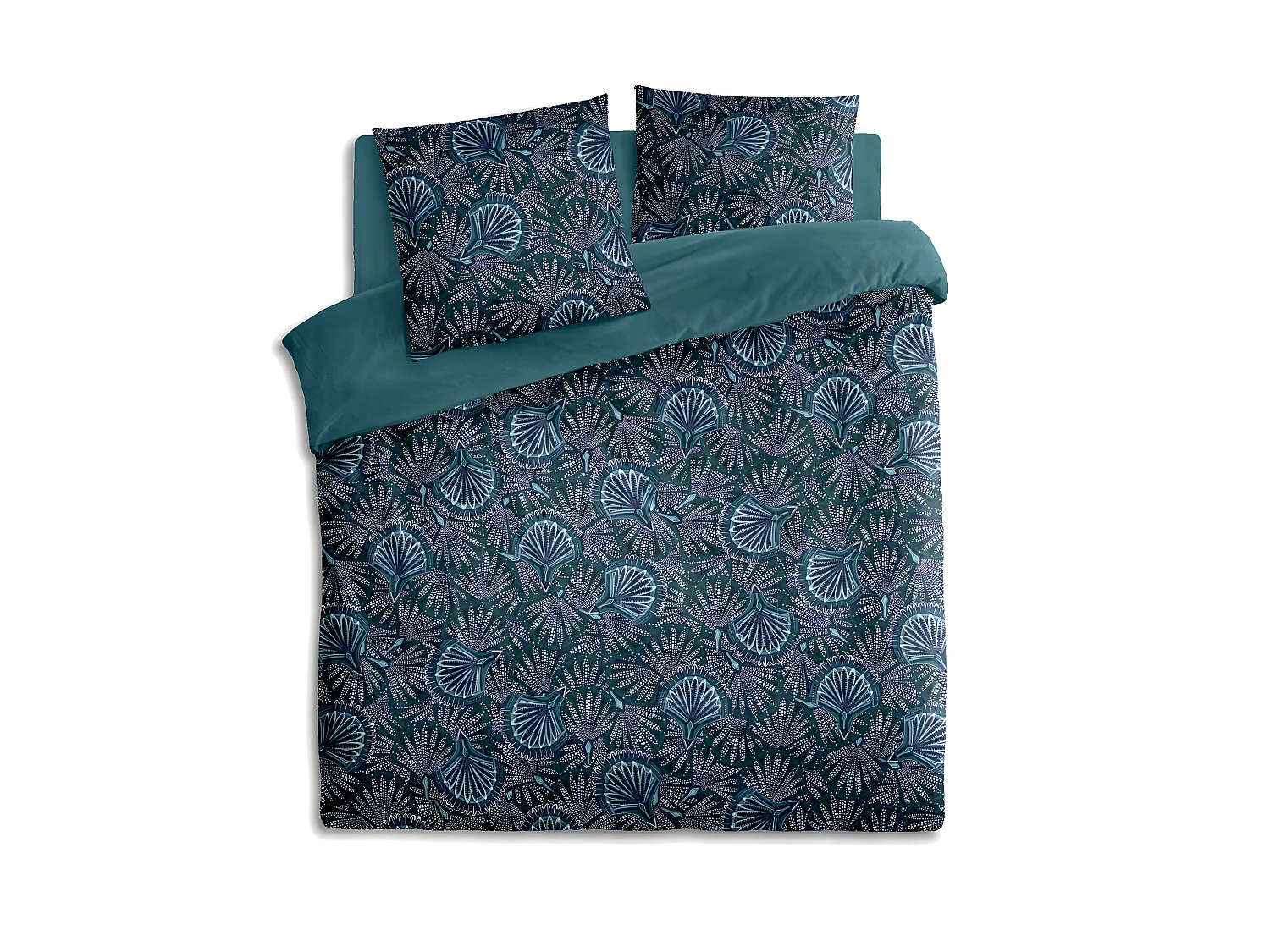 Parure de lit 2 Personnes 260 x 240 cm Housse de couette avec 2 taies Imprimé Eventail