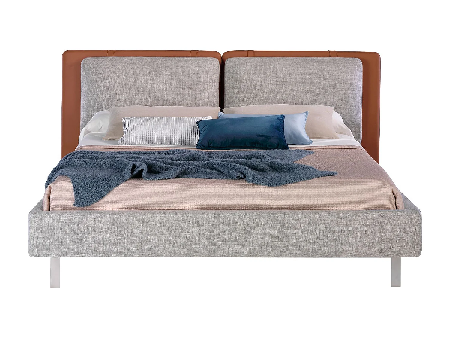 Bruin eco-lederen bed met grijze stof 7123 ANGEL CERDA