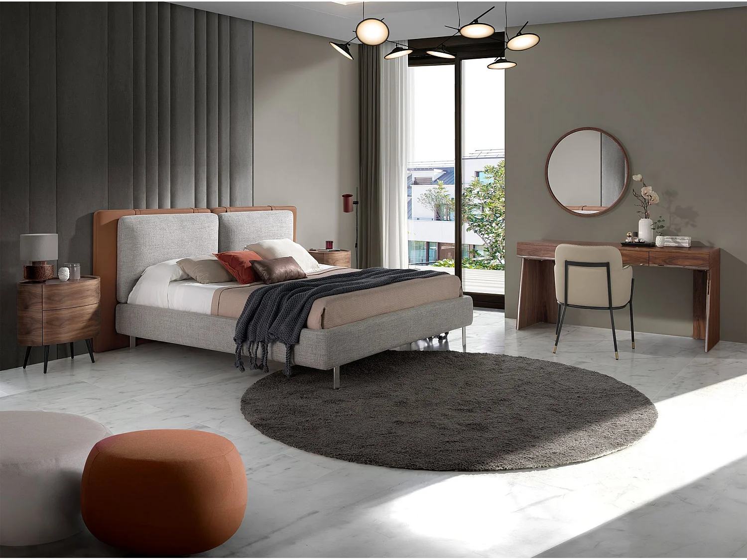 Bruin eco-lederen bed met grijze stof 7123 ANGEL CERDA