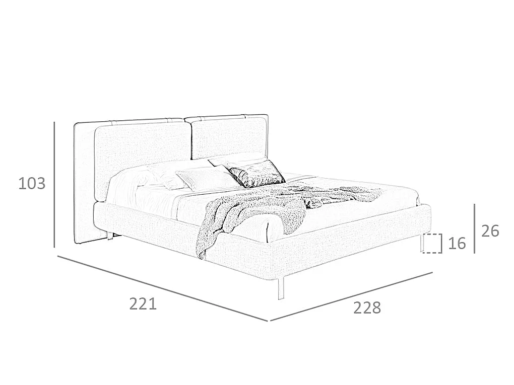 Braunes Ökolederbett mit grauem Stoff 7123 ANGEL CERDA