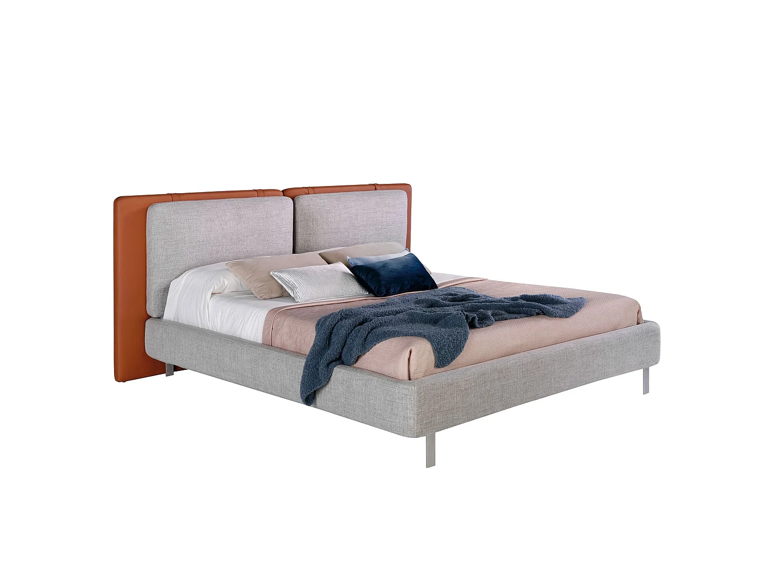 Lit en similicuir marron avec tissu gris 7123 ANGEL CERDA