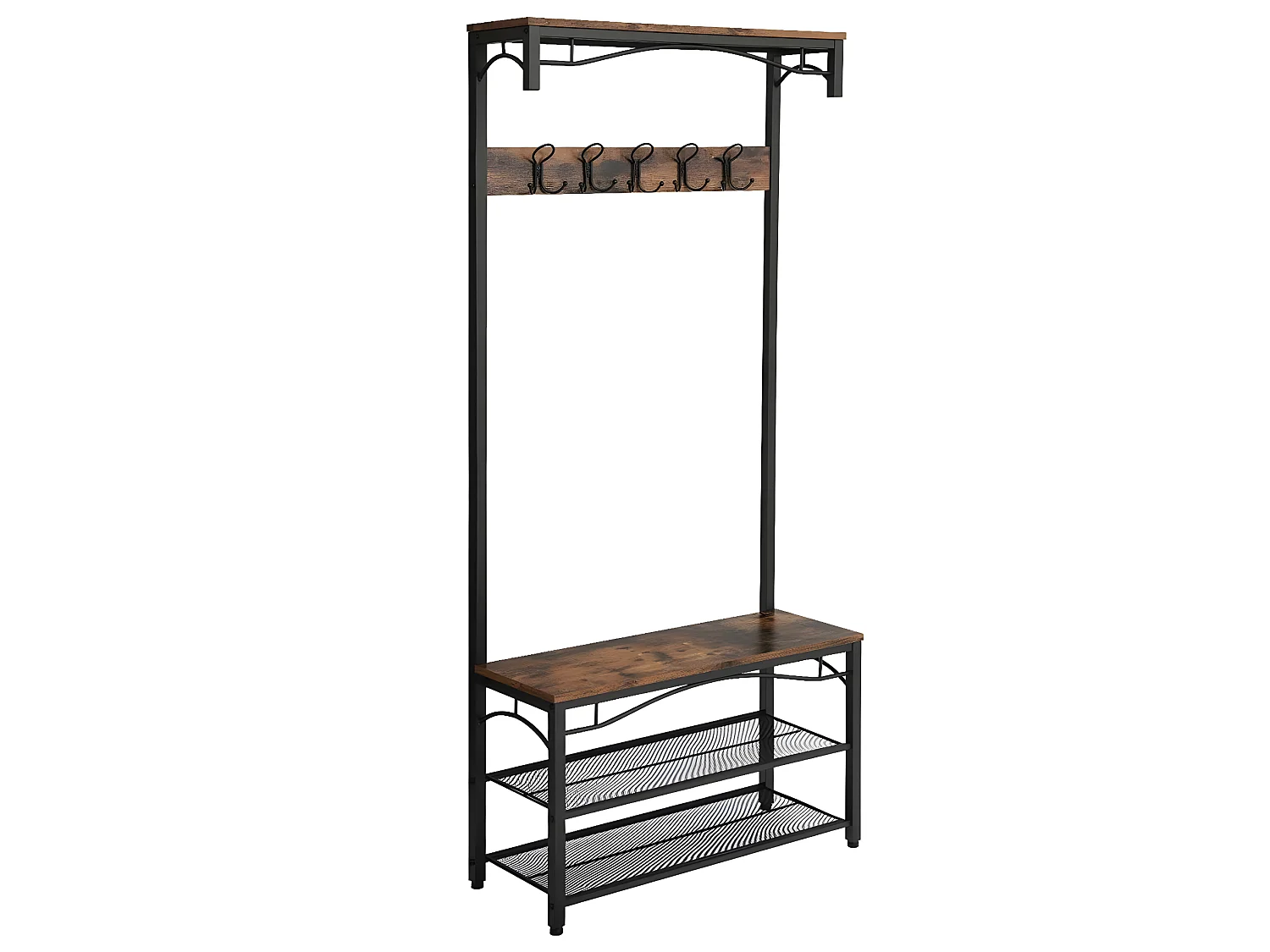 HASERI - Porte-manteaux style industriel couloir - 178.5x80x30 cm - Assise - Meuble d'entrée