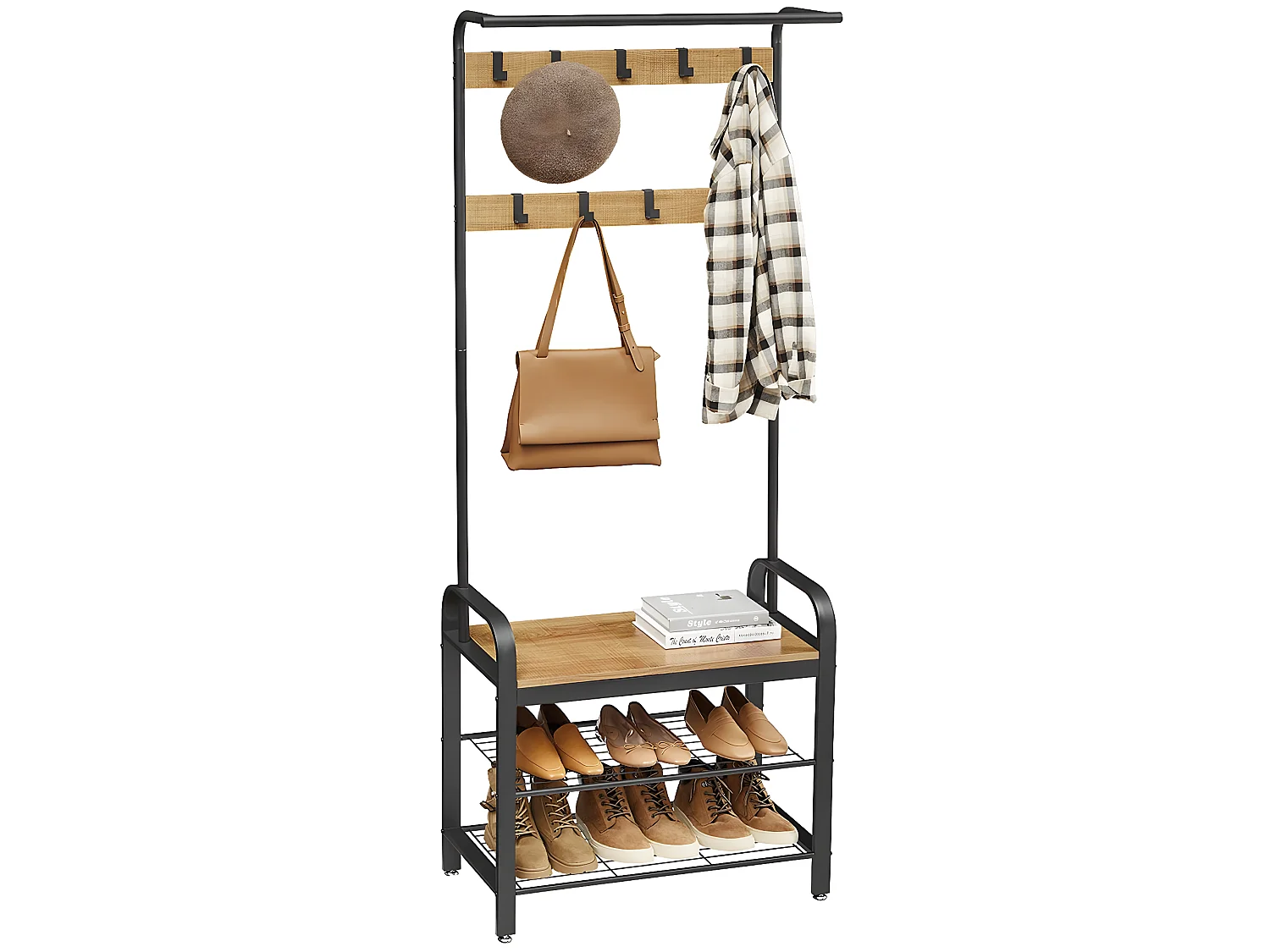 MOREN - Porte-manteaux avec banc style moderne couloir - 72x33.7x183 cm - Meuble d'entrée