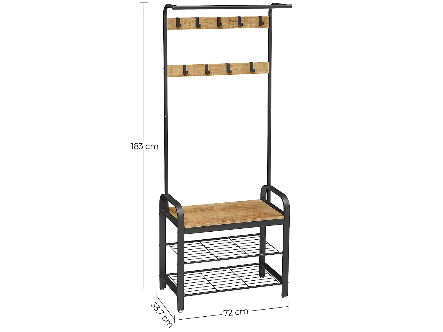 MOREN - Porte-manteaux avec banc style moderne couloir - 72x33.7x183 cm - Meuble d'entrée